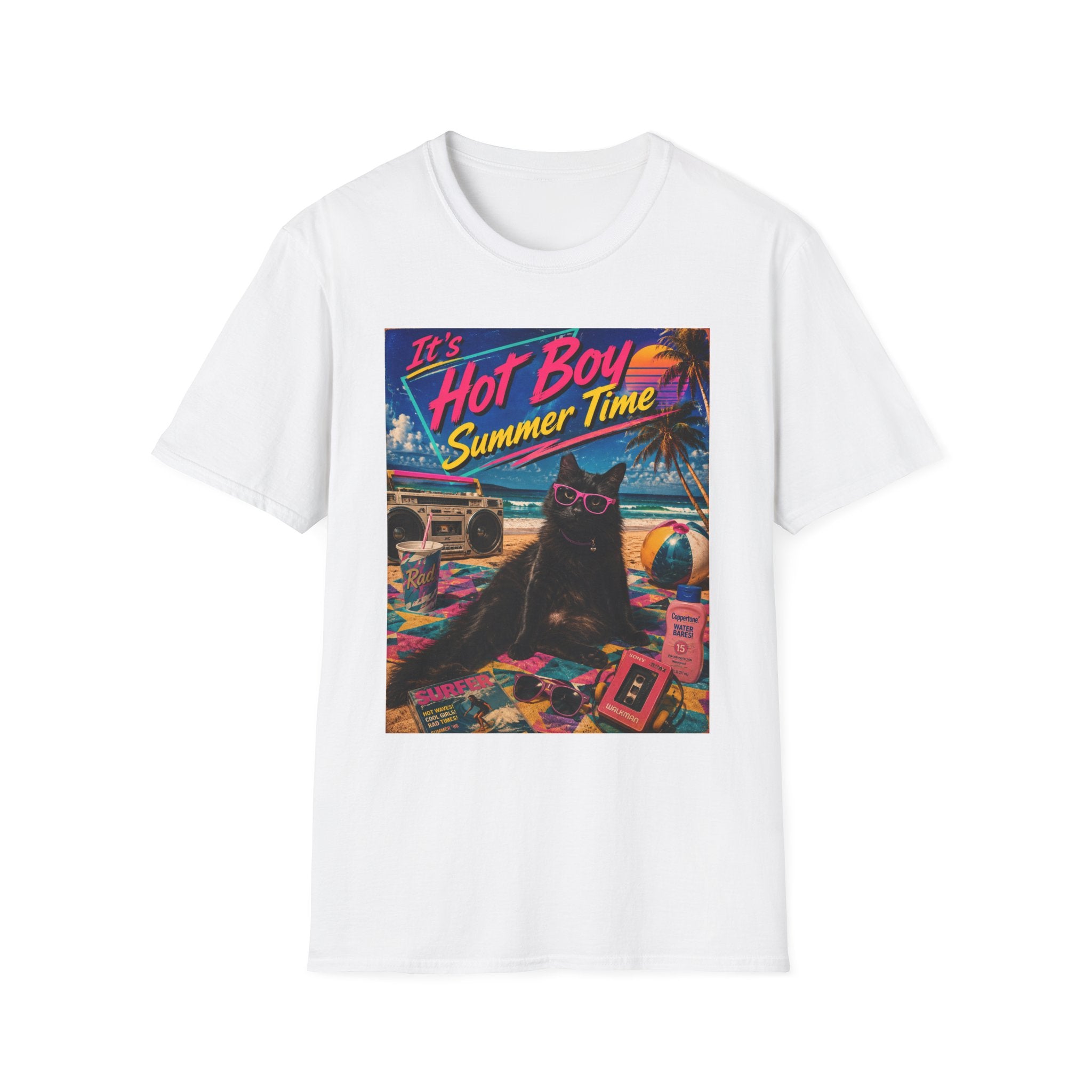 Hot Boy Summer Time cat graphic T-Shirt | retro beach vaporwave