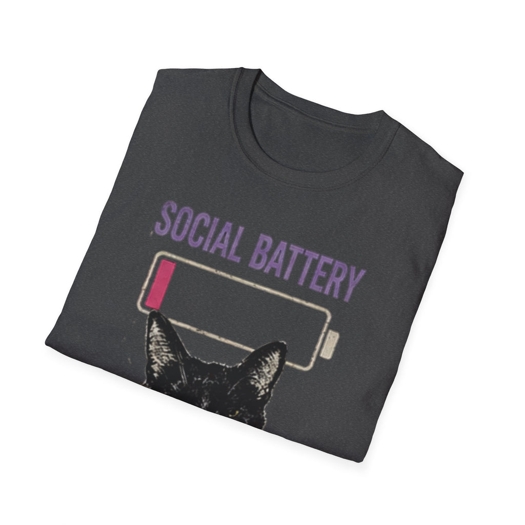 Social Battery Drained Cat T-Shirt | Low Battery Cat Shirt