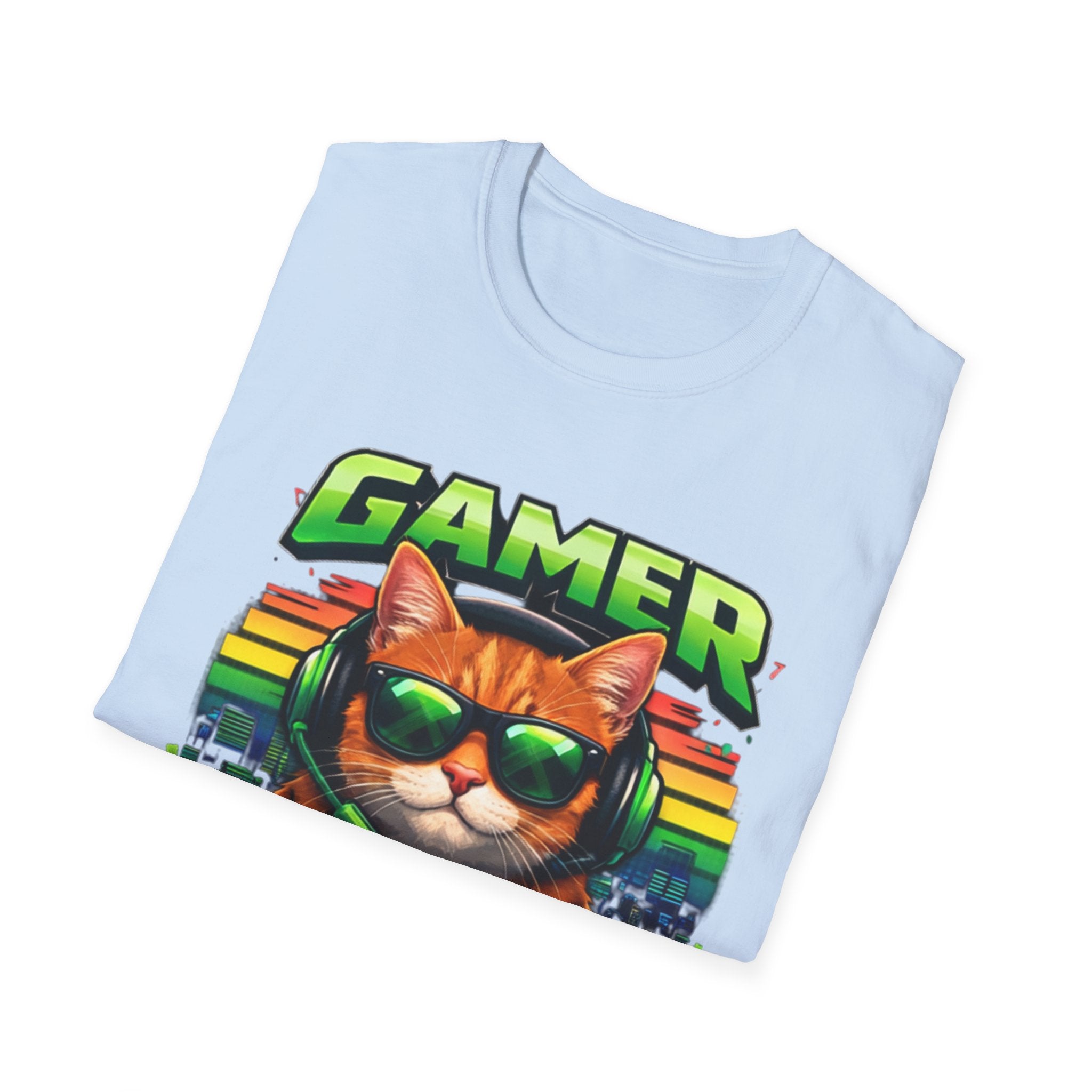 Gamer Cat with Controller T-Shirt | Eat Sleep Game Repeat