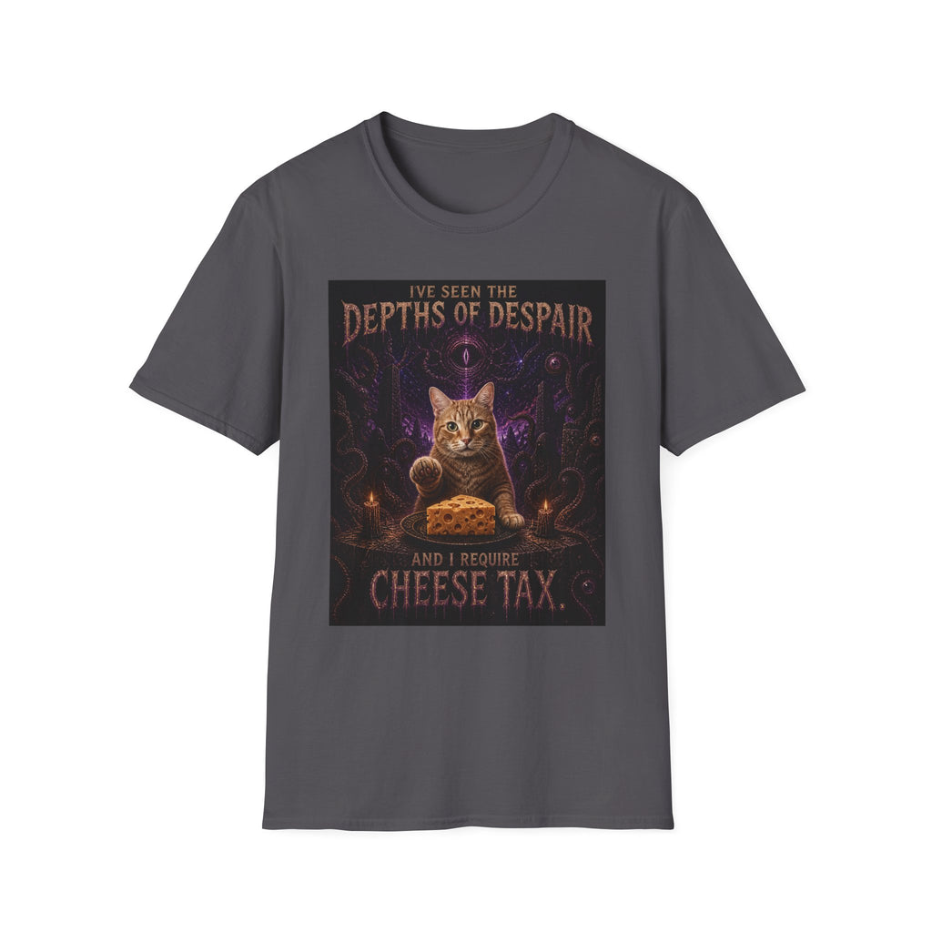 Depths of Despair Cat with Cheese, T-Shirt | Cat Illustration, Funny Quote