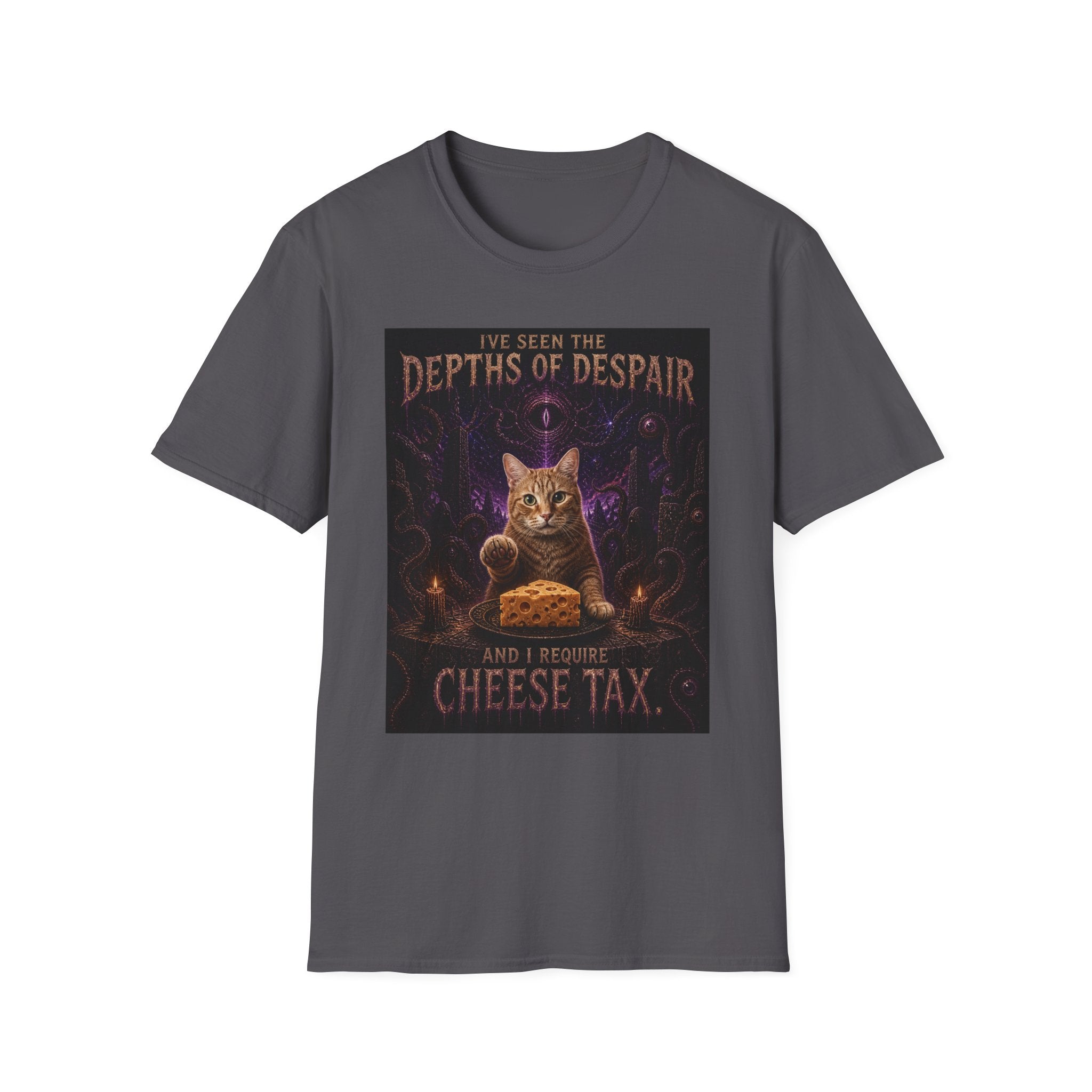 Depths of Despair Cat with Cheese, T-Shirt | Cat Illustration, Funny Quote