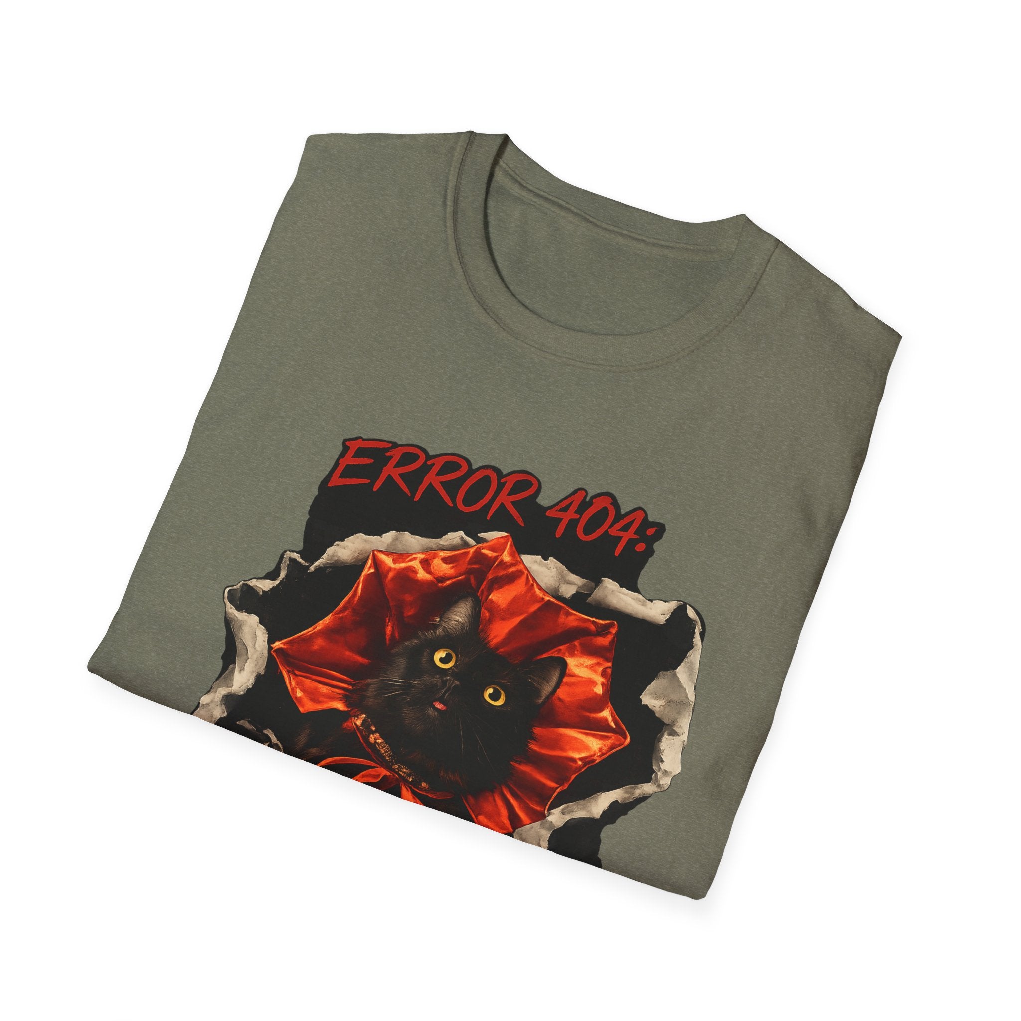 Error 404 Black Cat in Red Flower T-Shirt | Social Battery Not Found