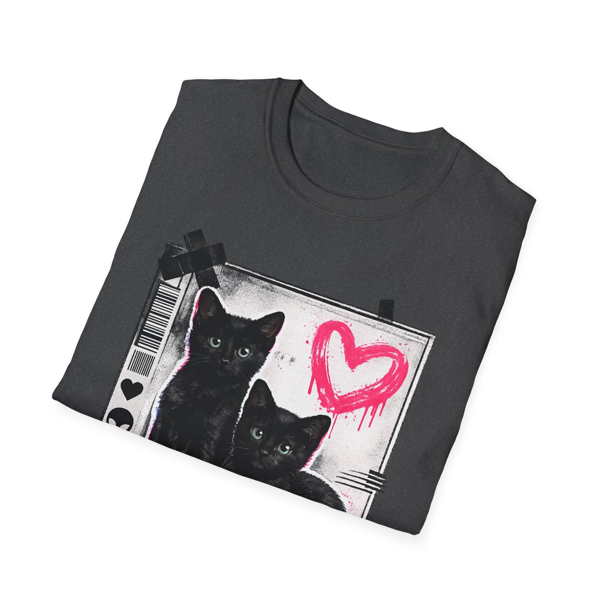 Black Kittens with Pink Heart T-Shirt | Grunge Cat Graphic, Cute Goth