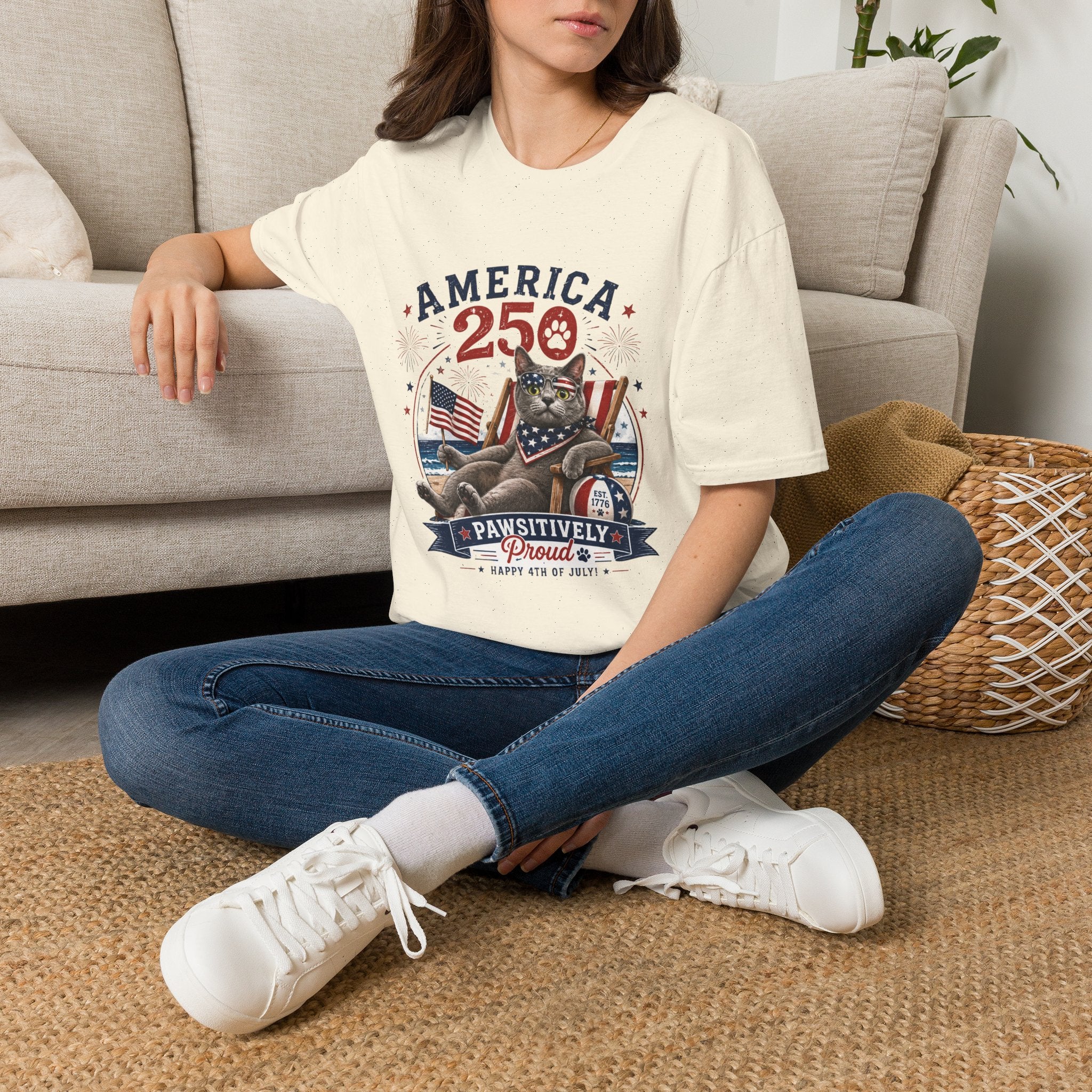America 250 Cat Patriotic T-Shirt | Flag, Fireworks, Cute Cat