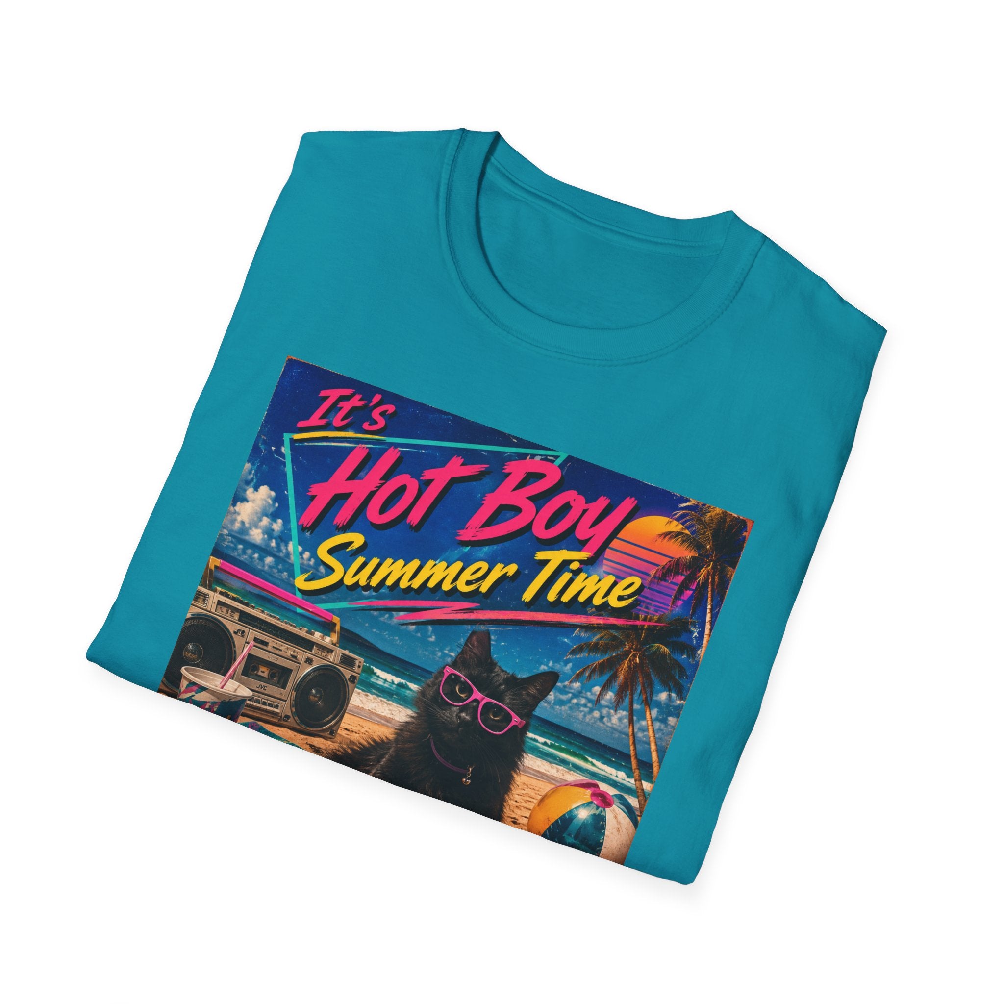 Hot Boy Summer Time cat graphic T-Shirt | retro beach vaporwave
