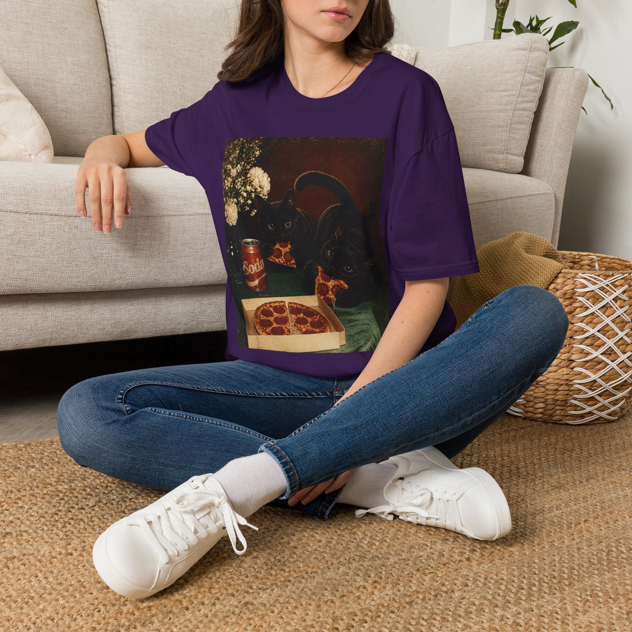 Black Cat Still Life T-Shirt | Vintage Floral, Candlelit Table