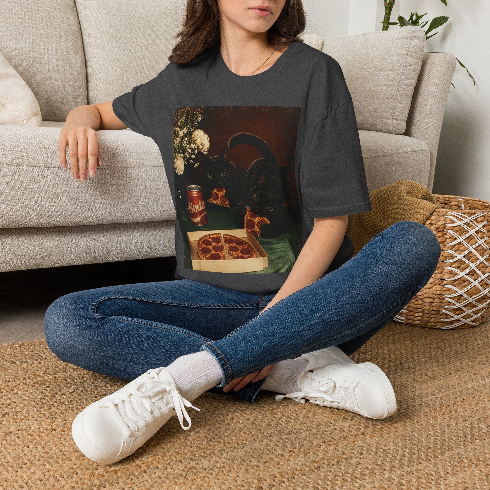 Black Cat Still Life T-Shirt | Vintage Floral, Candlelit Table