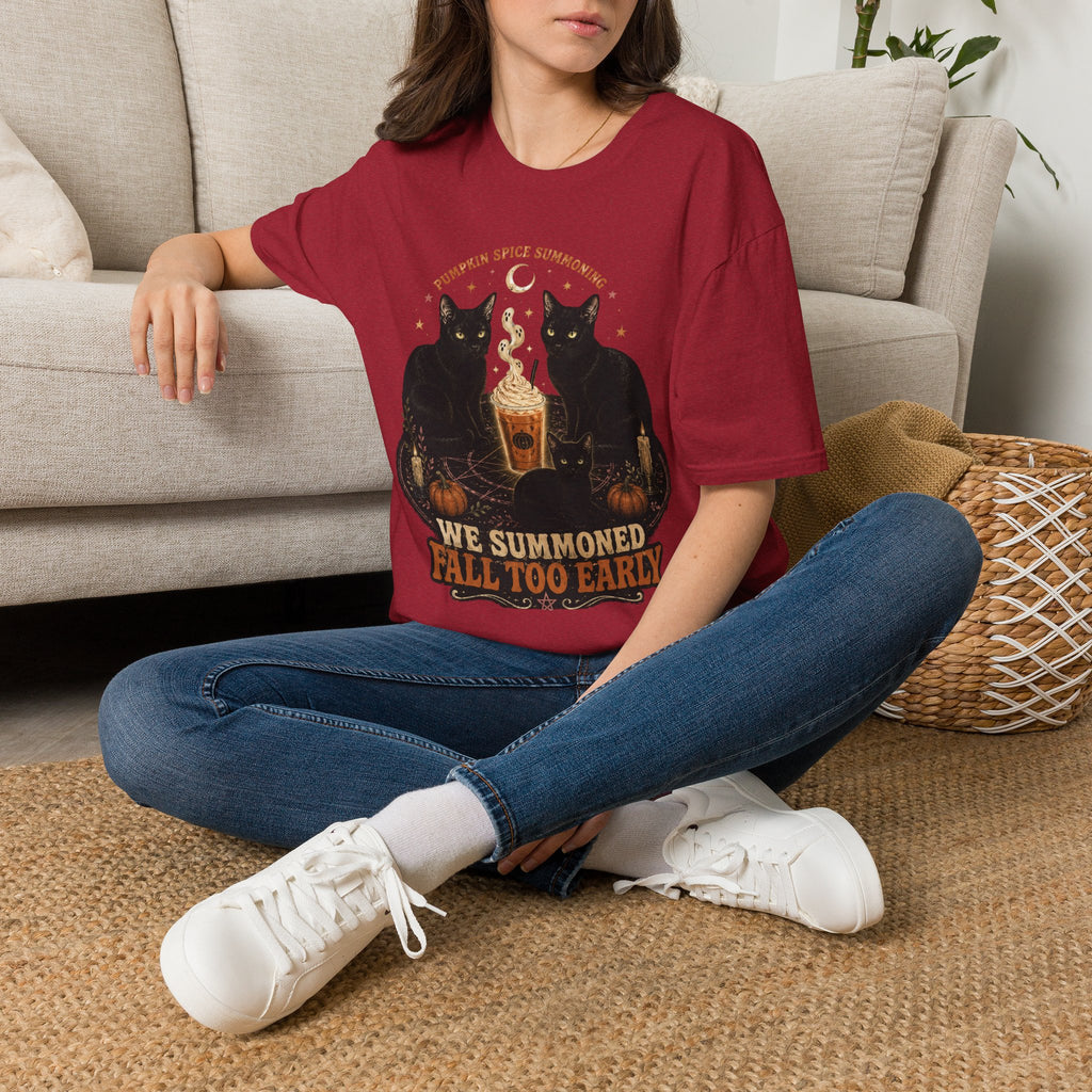 Pumpkin Spice Summoning T-Shirt | Black Cats, Fall Latte Illustration