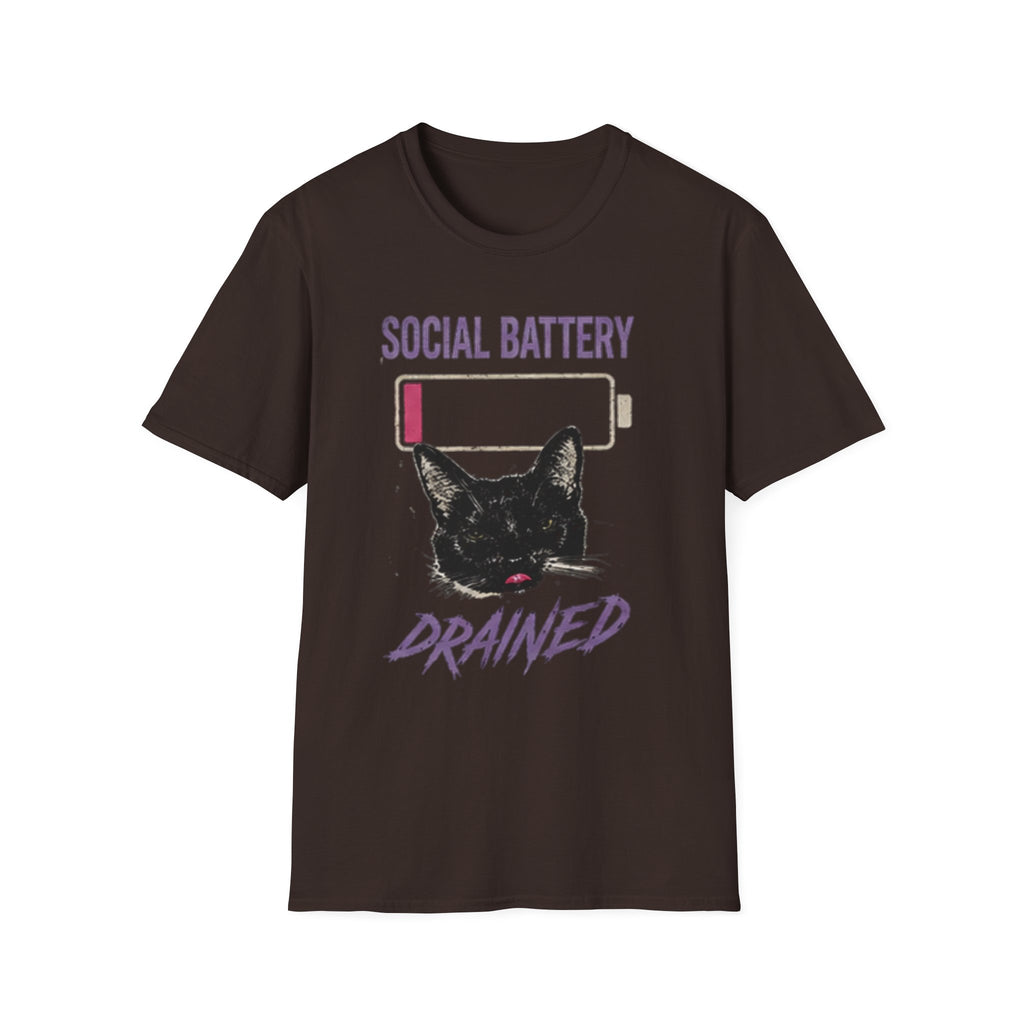 Social Battery Drained Cat T-Shirt | Low Battery Cat Shirt