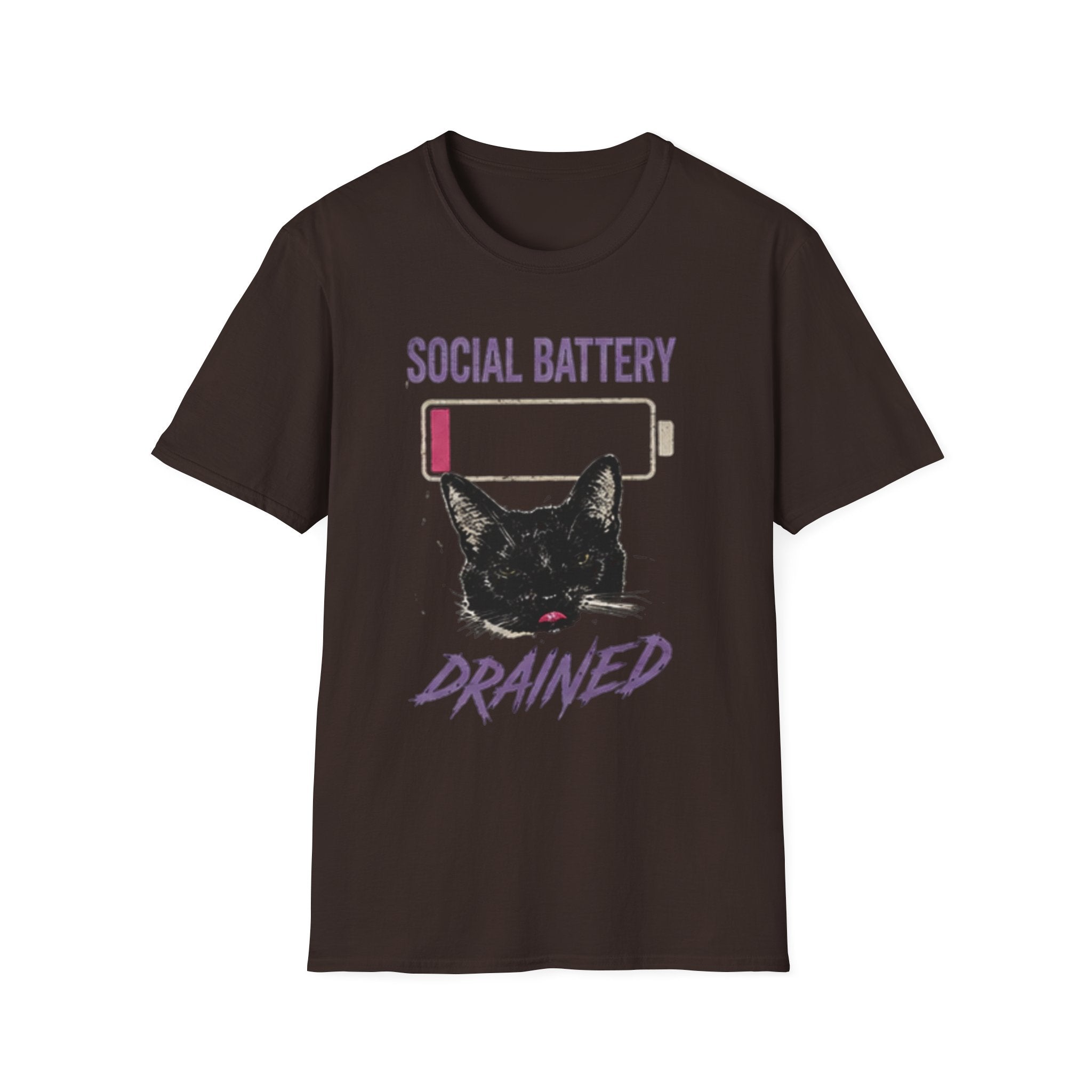 Social Battery Drained Cat T-Shirt | Low Battery Cat Shirt
