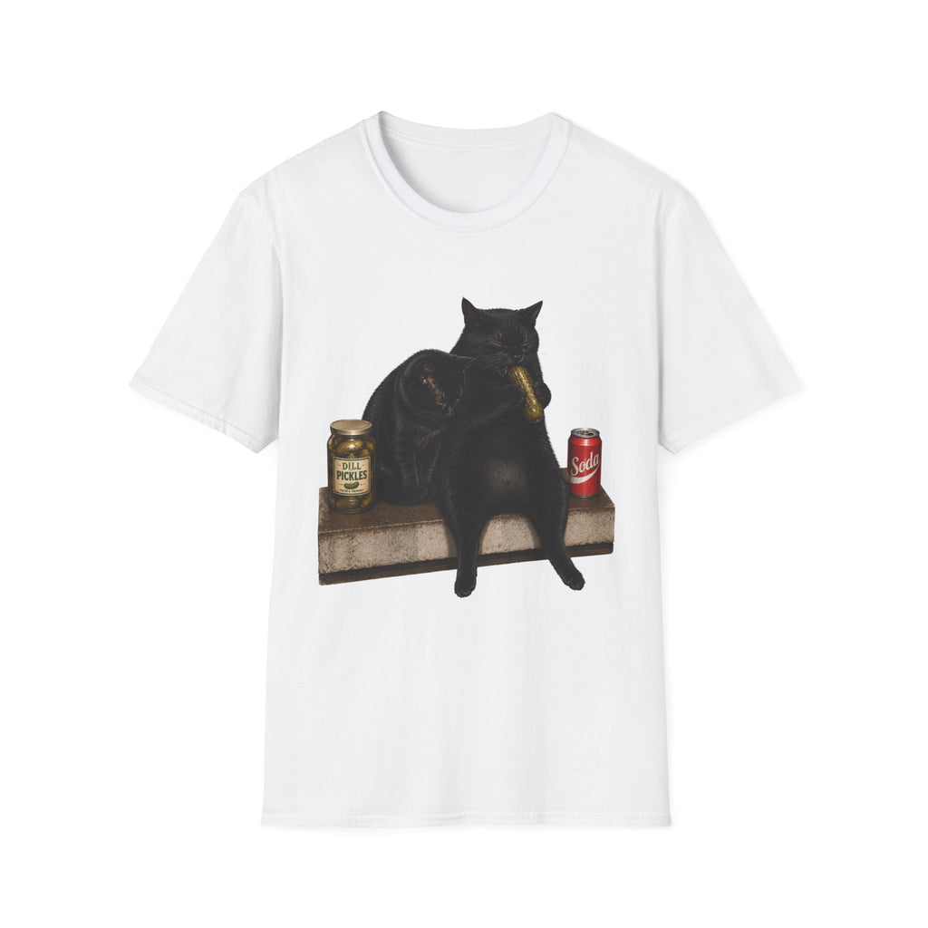 Black Cat Sitting with Drinks T-Shirt | Funny Cat Illustration