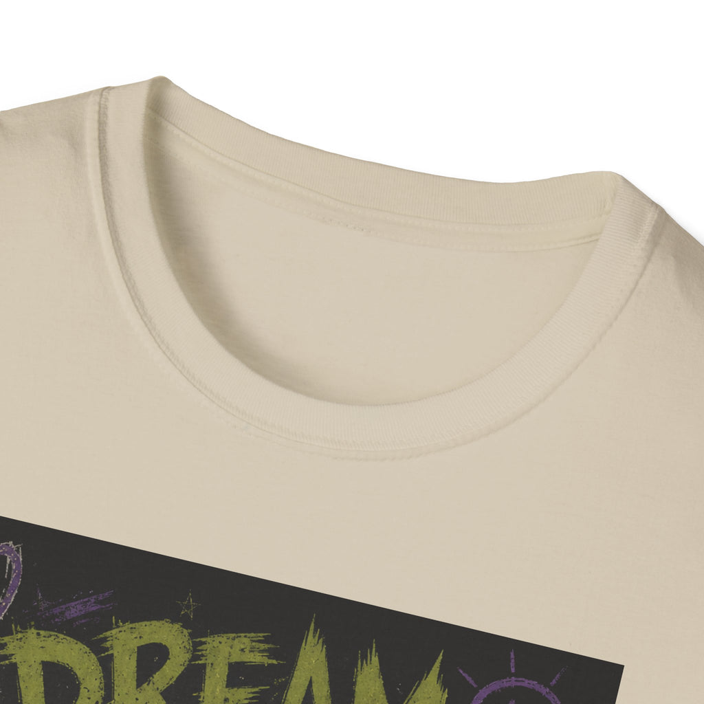 Dream of Pickles cat illustration T-Shirt | whimsical night scene, purple text