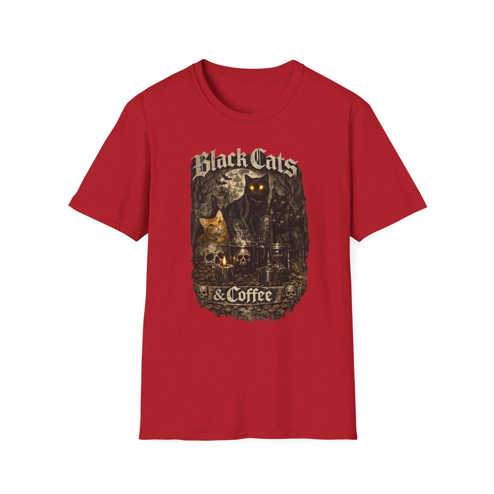 Black Cats & Coffee T-Shirt | Vintage Gothic Cat Illustration, Coffee Lover