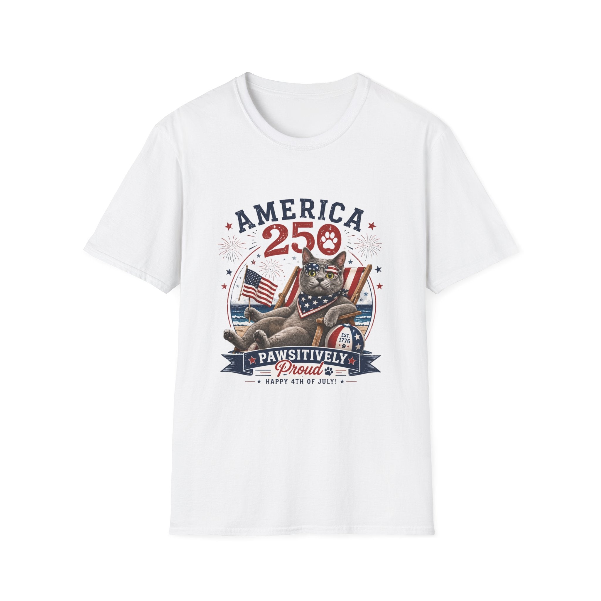 America 250 Cat Patriotic T-Shirt | Flag, Fireworks, Cute Cat