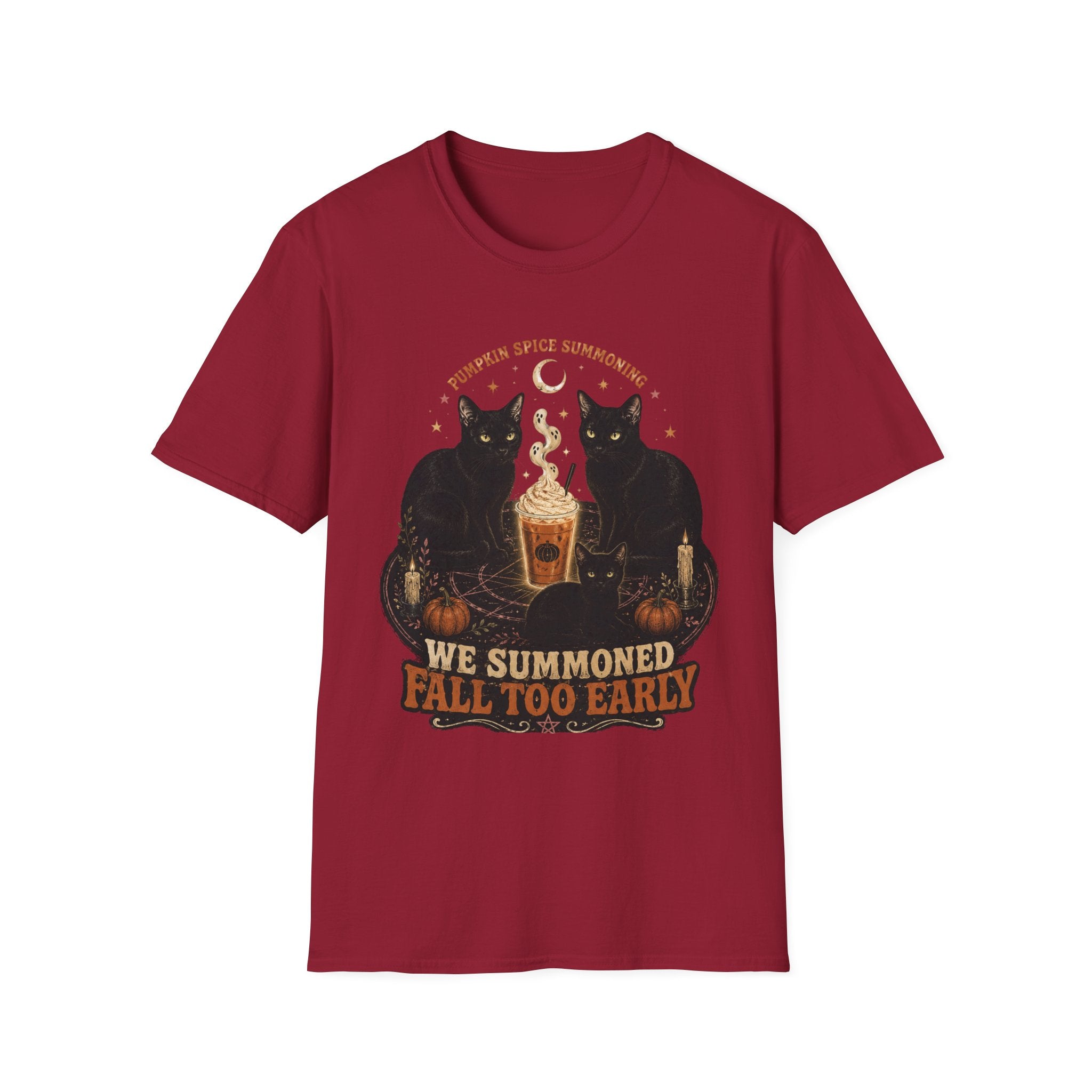 Pumpkin Spice Summoning T-Shirt | Black Cats, Fall Latte Illustration