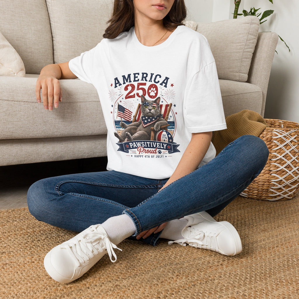 America 250 Cat Patriotic T-Shirt | Flag, Fireworks, Cute Cat