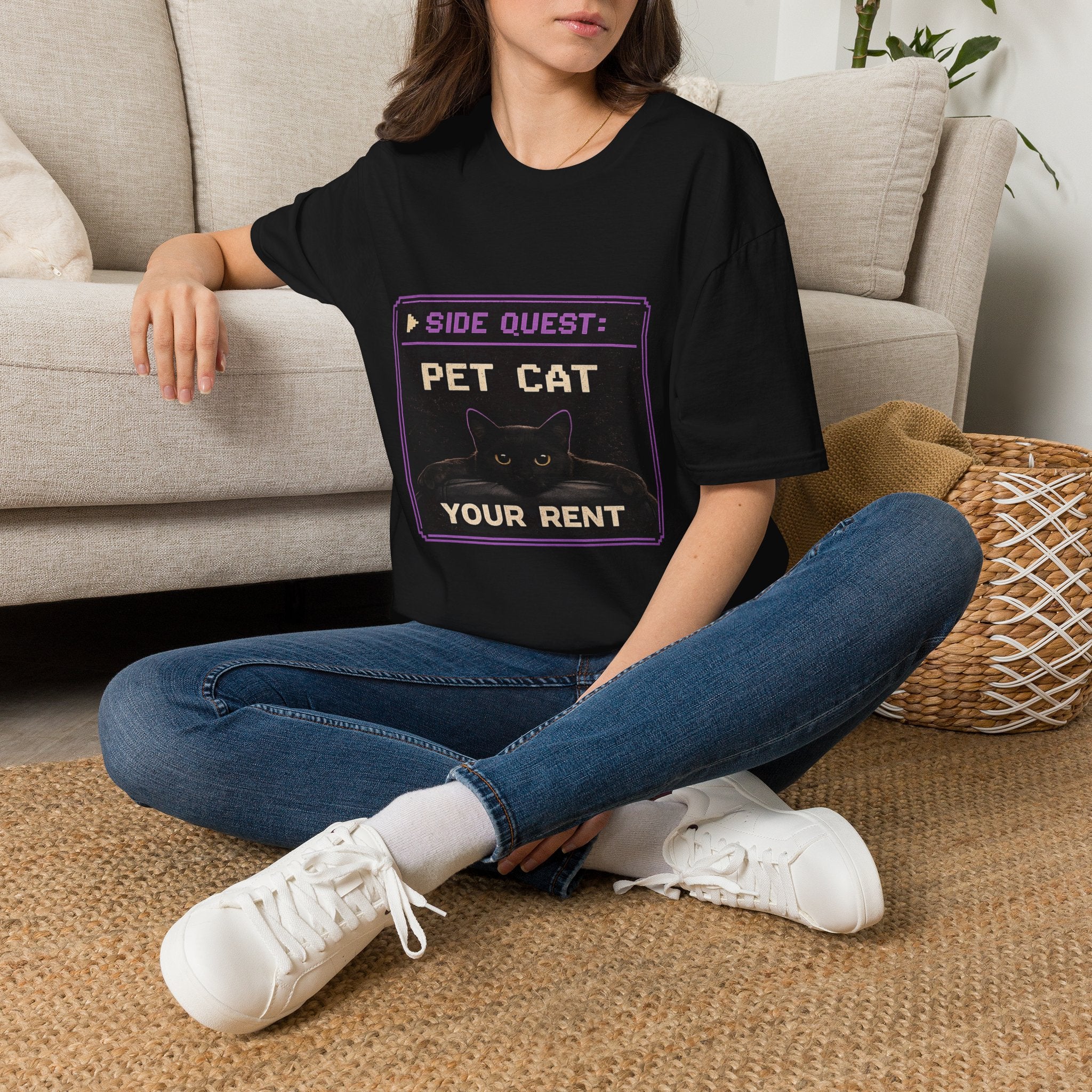 Side Quest Pet Cat T-Shirt | Pixel Gaming Cat Design