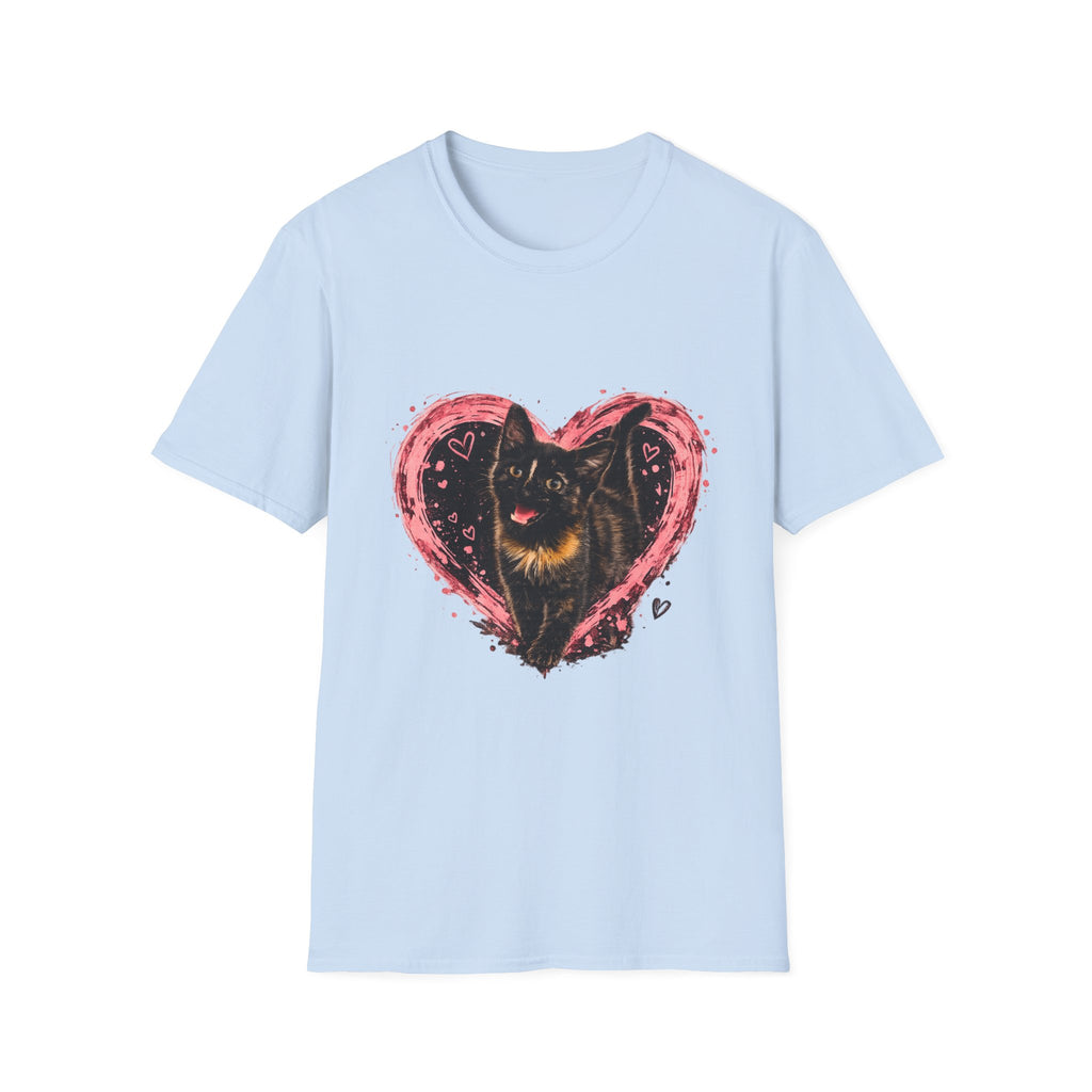 Black Cat in Pink Heart T-Shirt | Cute Cat Portrait Tee