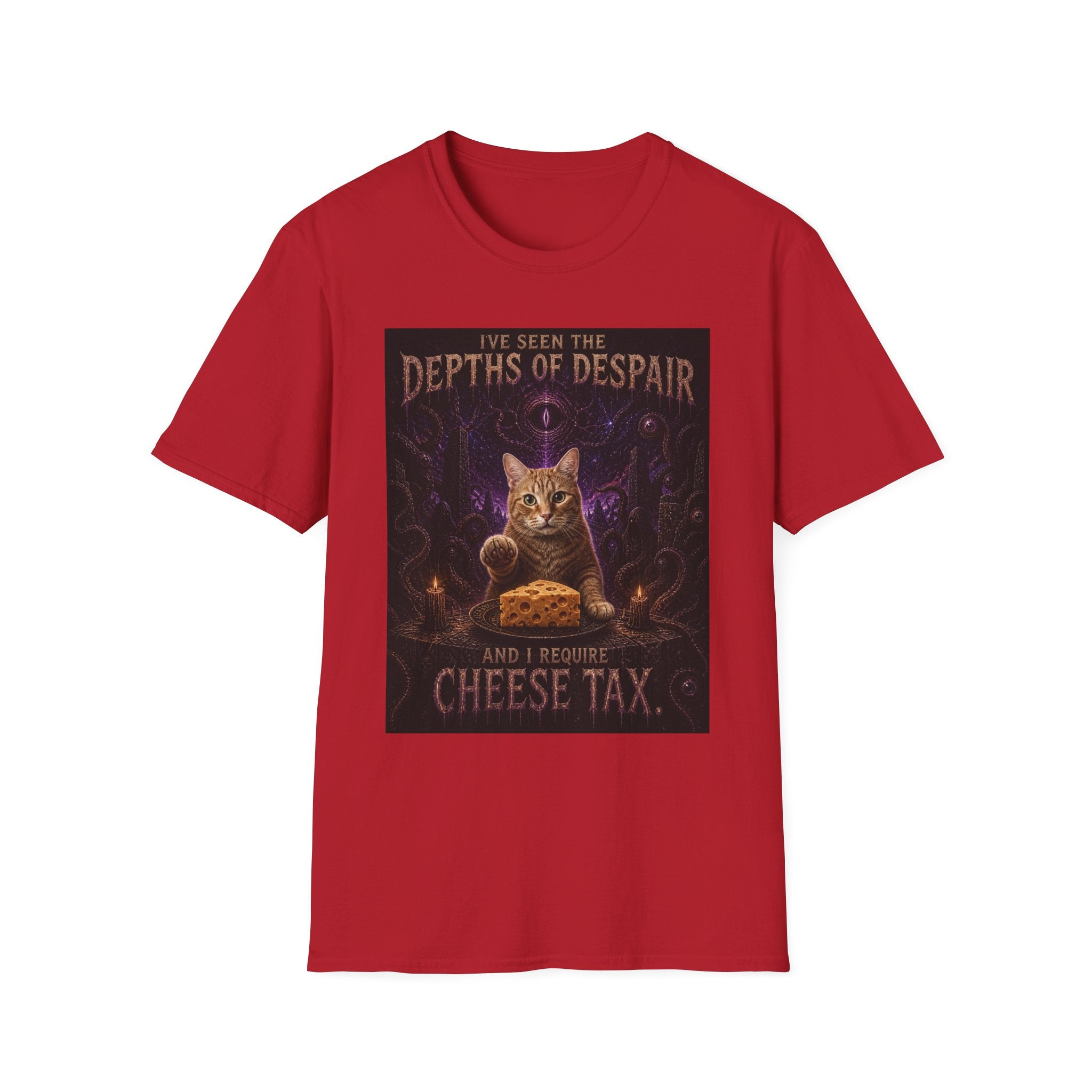 Depths of Despair Cat with Cheese, T-Shirt | Cat Illustration, Funny Quote