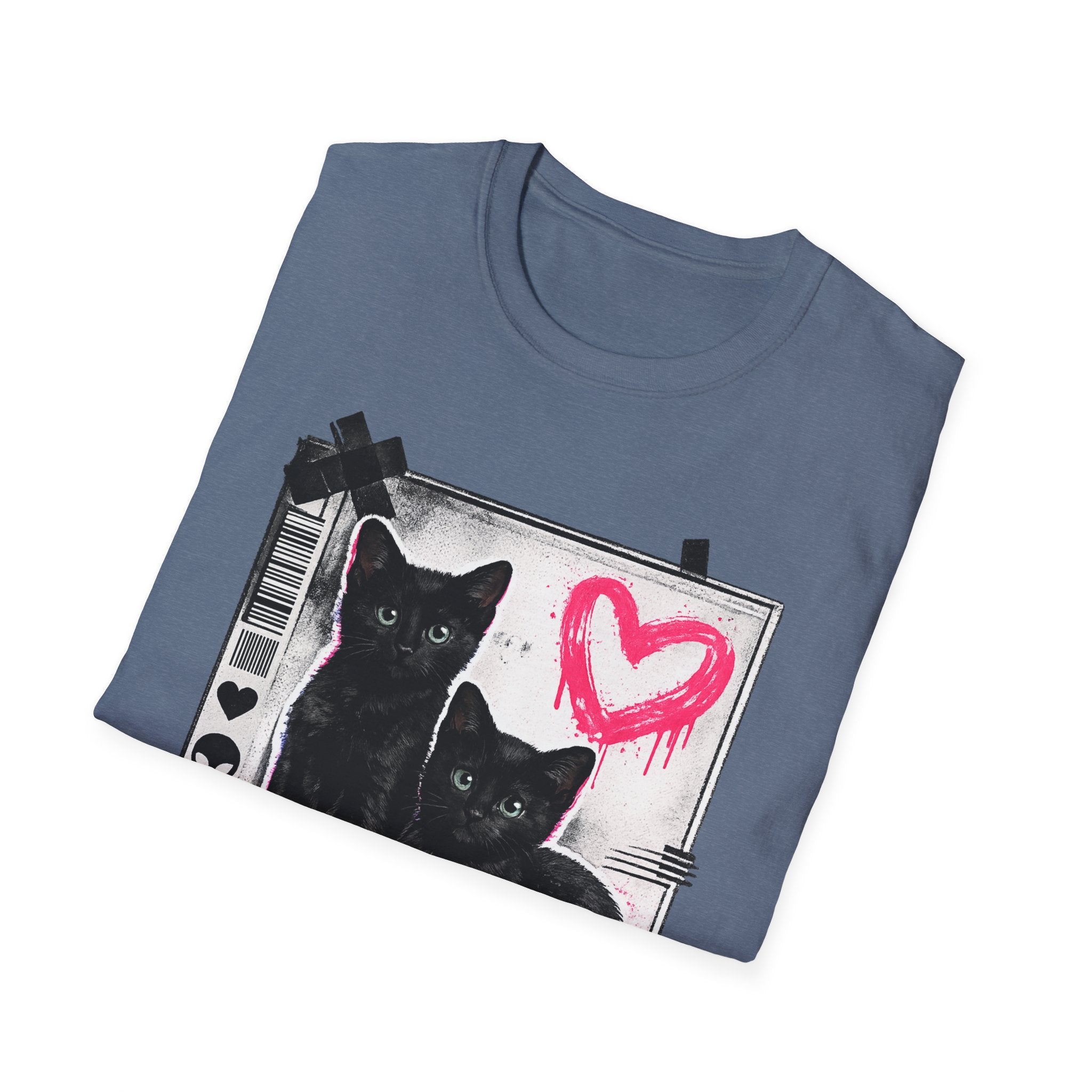 Black Kittens with Pink Heart T-Shirt | Grunge Cat Graphic, Cute Goth
