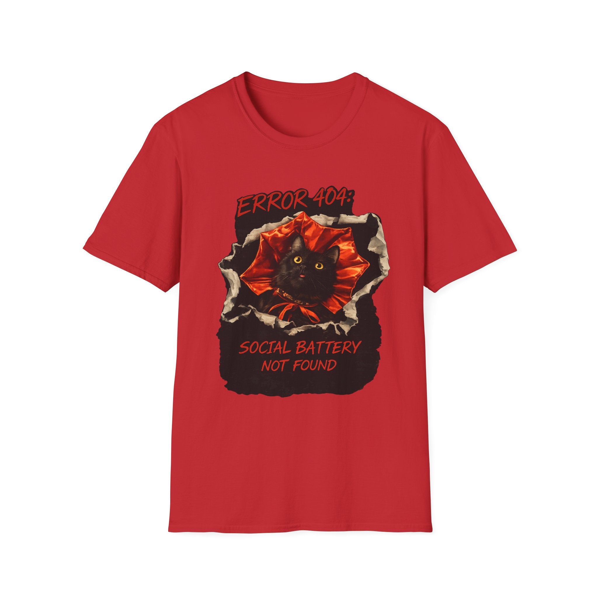 Error 404 Black Cat in Red Flower T-Shirt | Social Battery Not Found