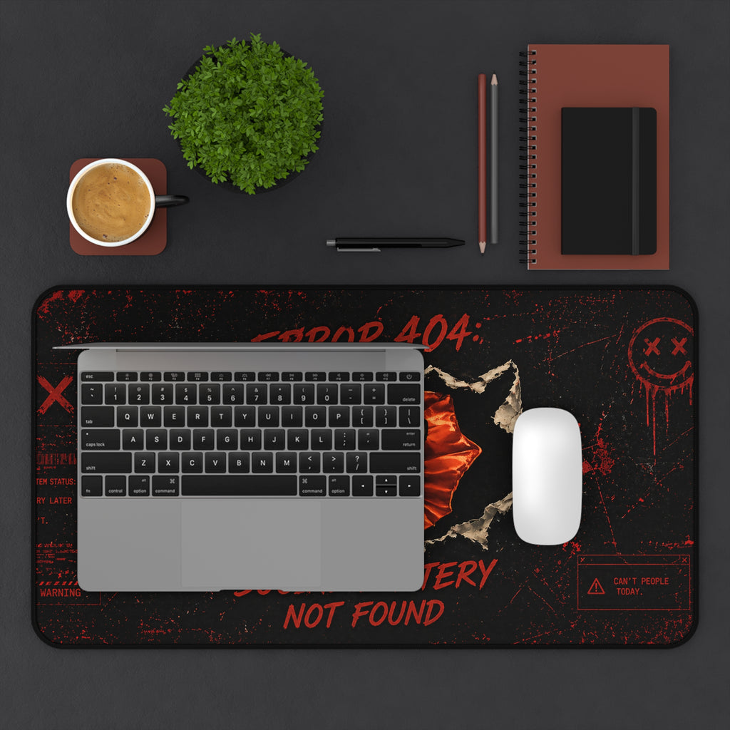 Error 404 Social Battery Not Found Desk Mat | Black Cat Desk Pad