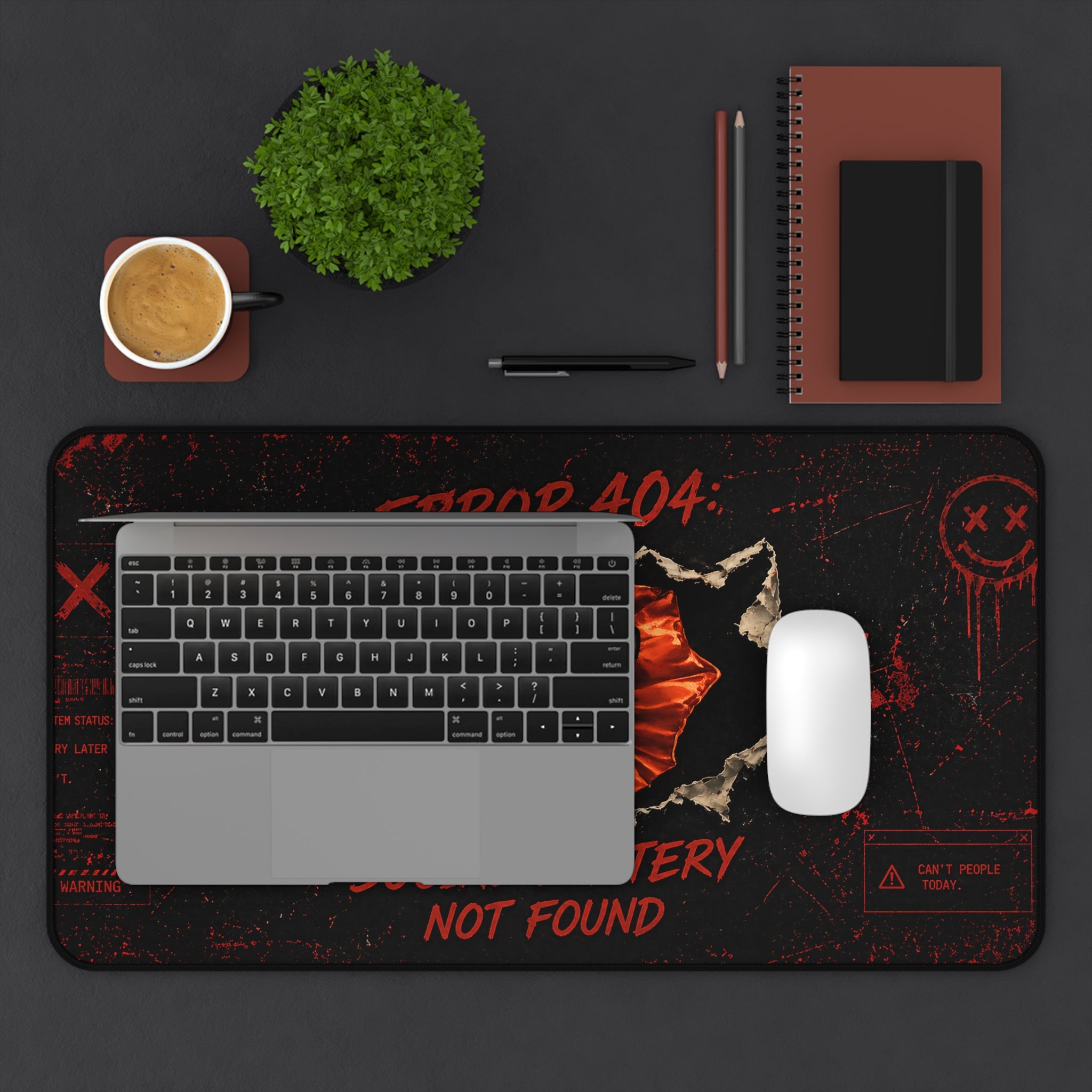 Error 404 Social Battery Not Found Desk Mat | Black Cat Desk Pad