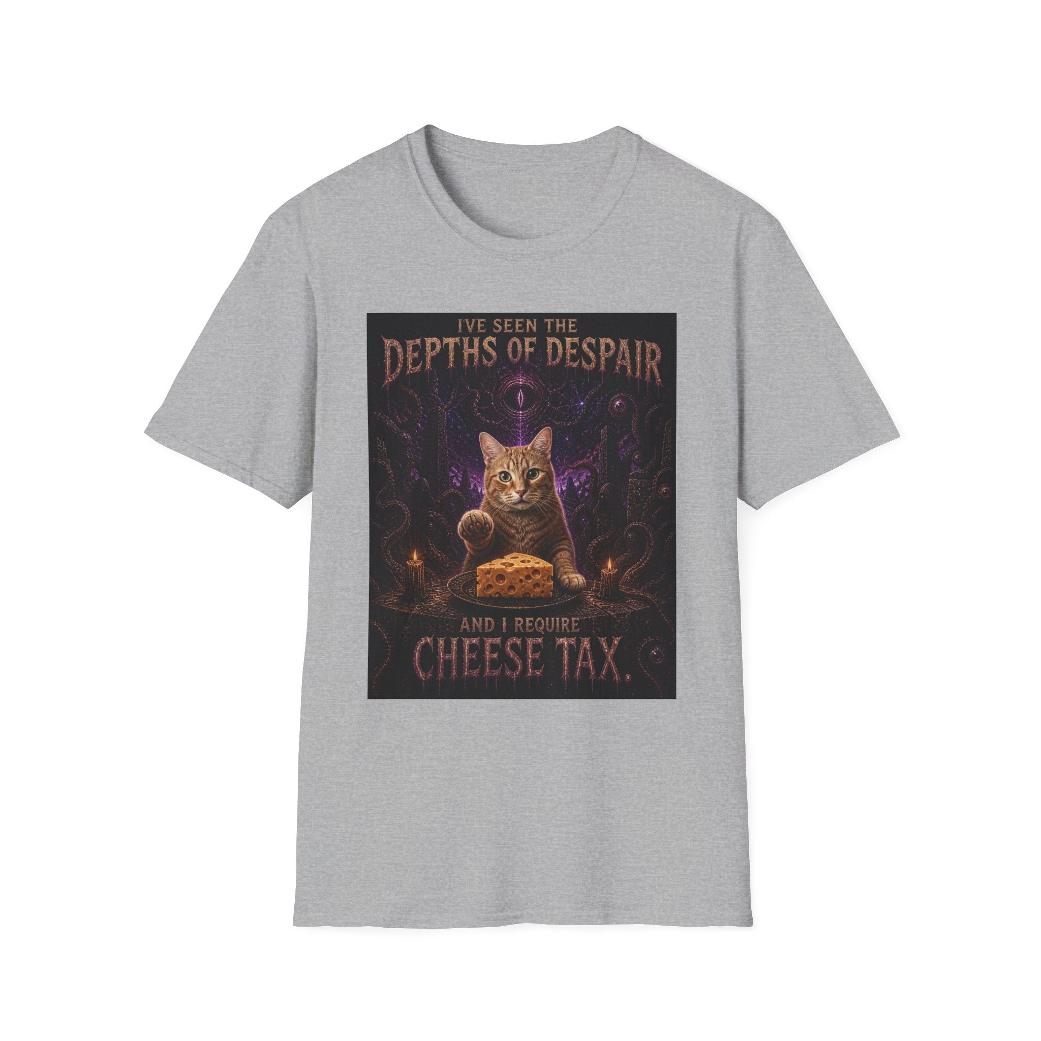 Depths of Despair Cat with Cheese, T-Shirt | Cat Illustration, Funny Quote