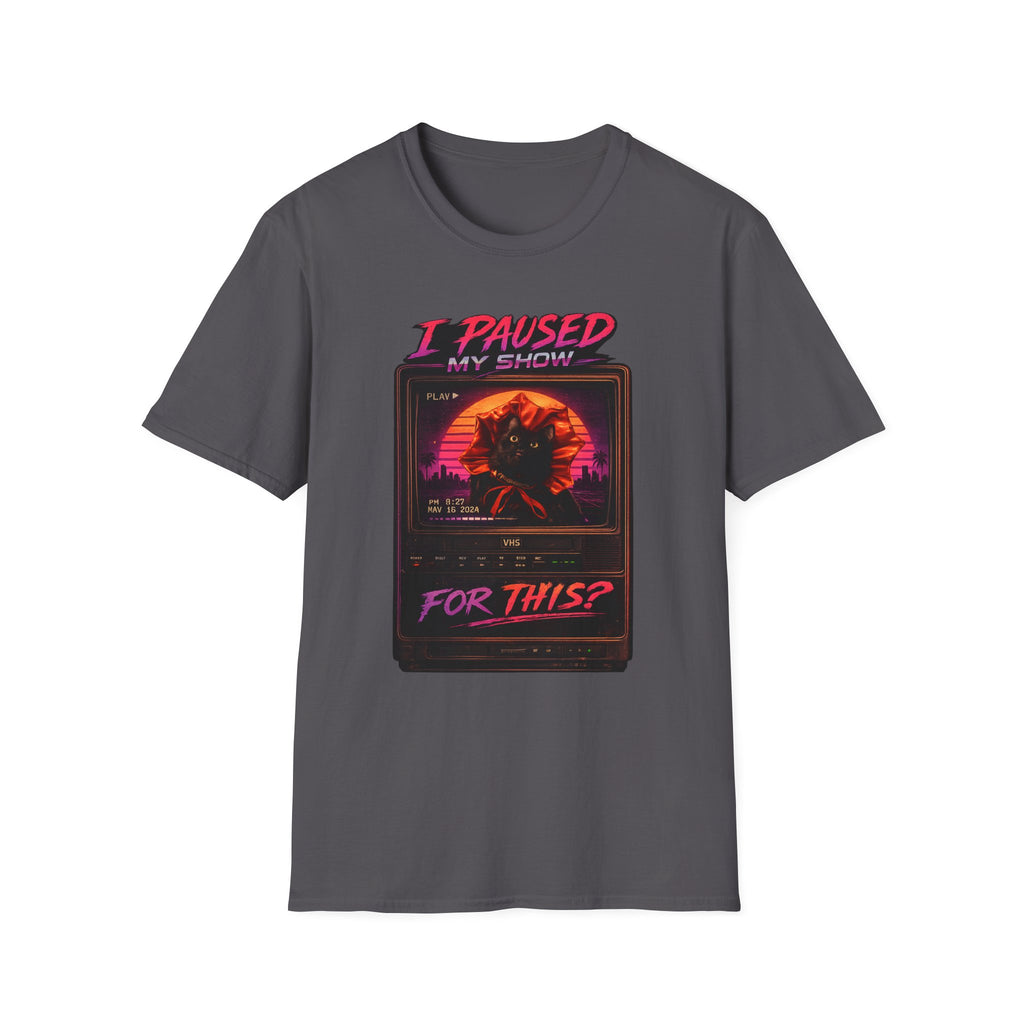 I Paused My Show Cat Watching Graphic T-Shirt | Retro Synthwave TV Design