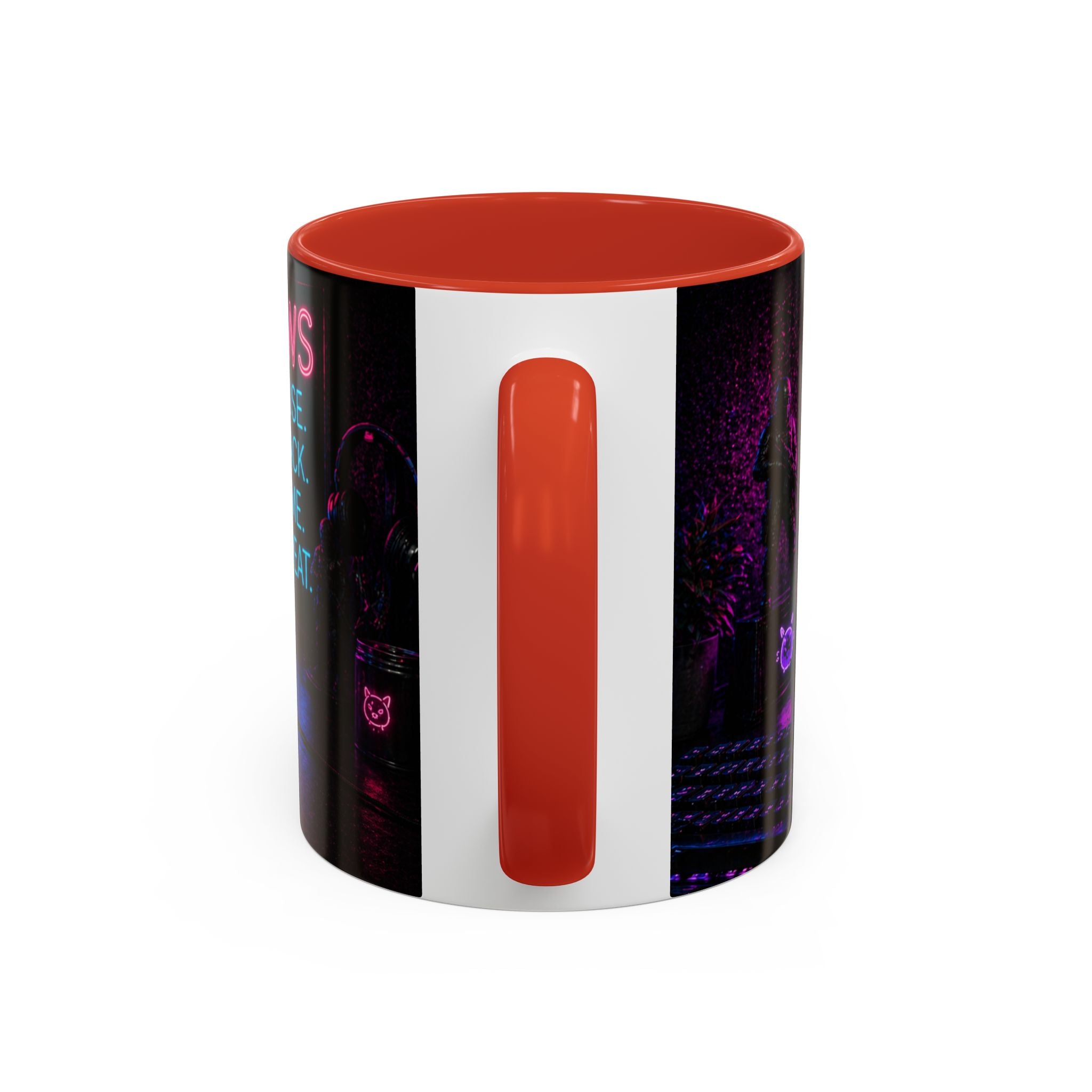 PAWS Pause Snack Game Repeat Cat Coffee Mug | Neon Gaming Cat Mug