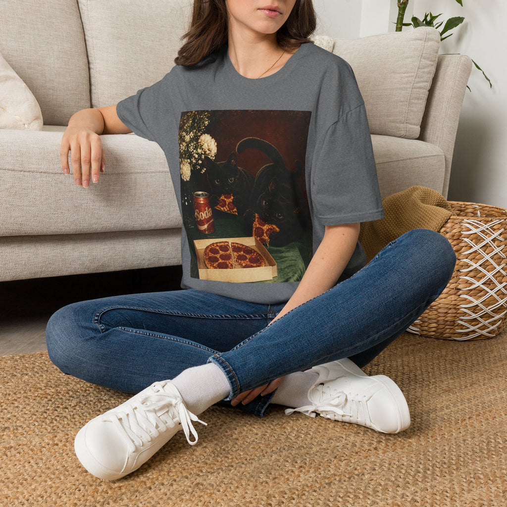 Black Cat Still Life T-Shirt | Vintage Floral, Candlelit Table