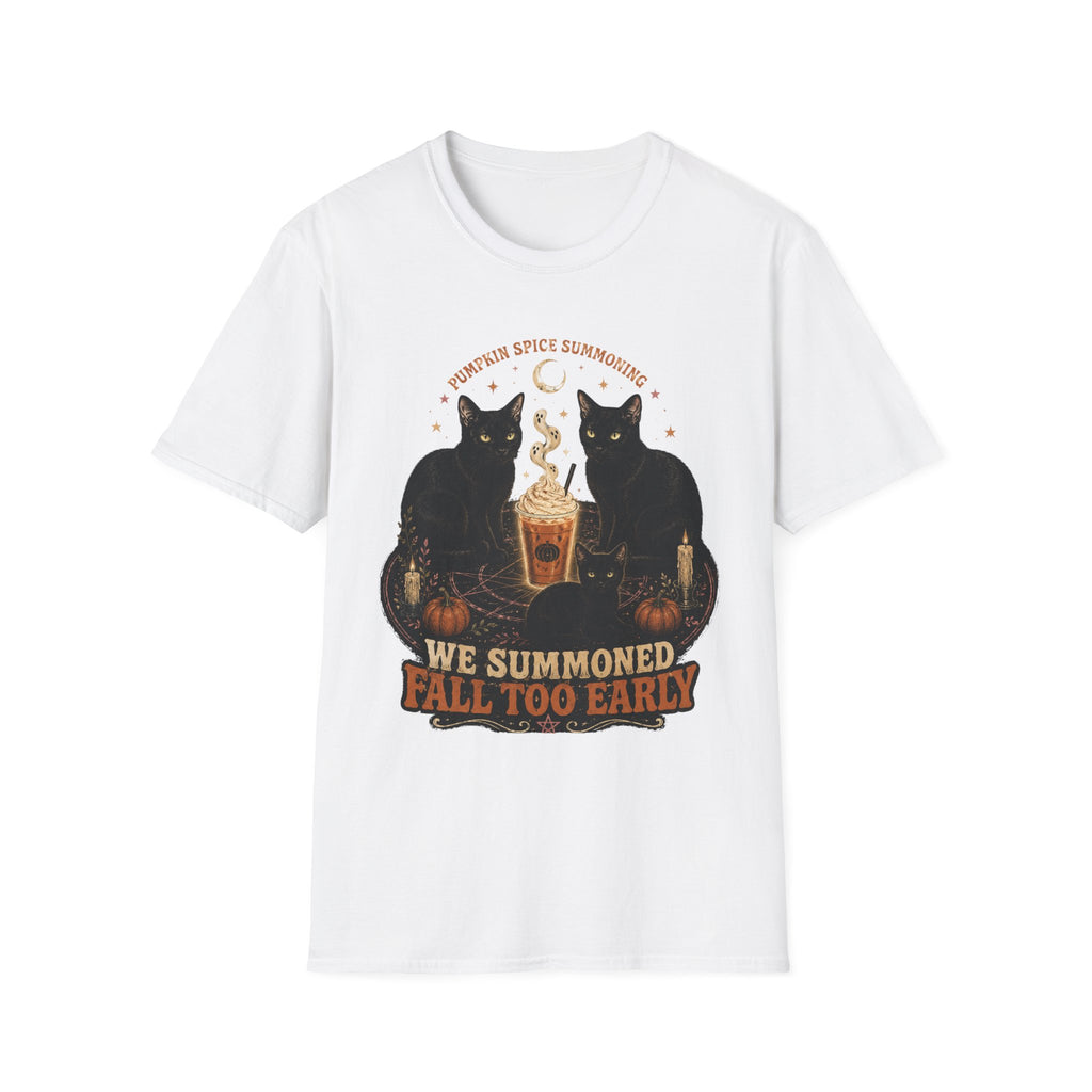 Pumpkin Spice Summoning T-Shirt | Black Cats, Fall Latte Illustration