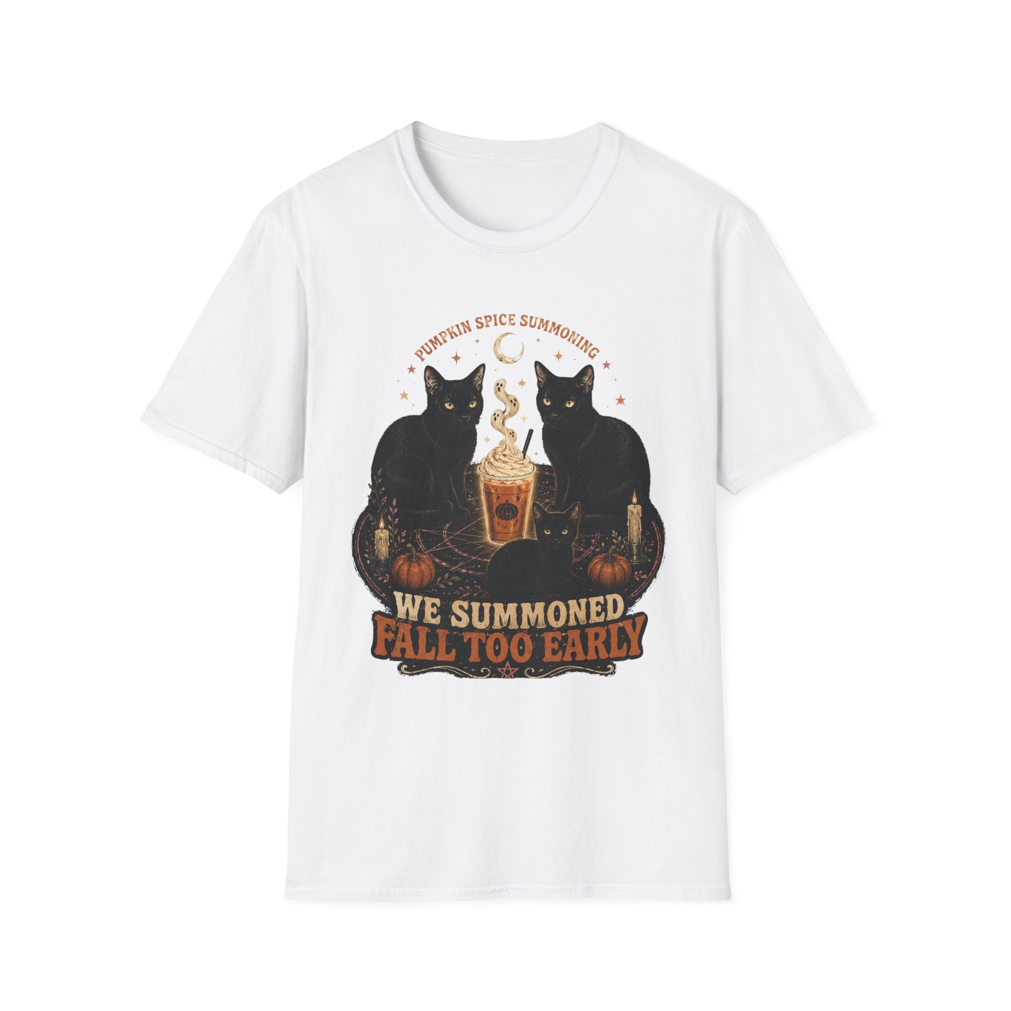 Pumpkin Spice Summoning T-Shirt | Black Cats, Fall Latte Illustration