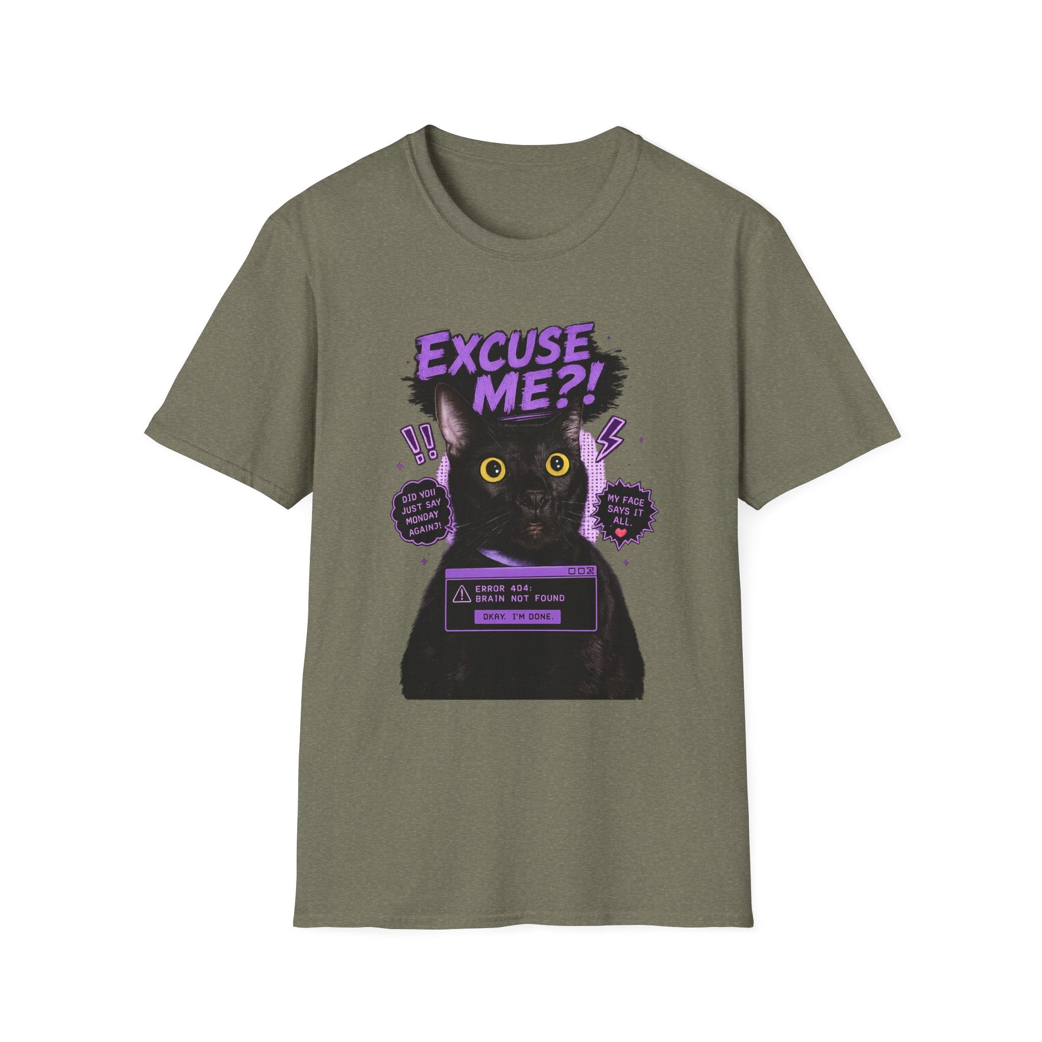 Excuse Me?! Black Cat Graphic T-Shirt | Retro Purple Horror Pop Art