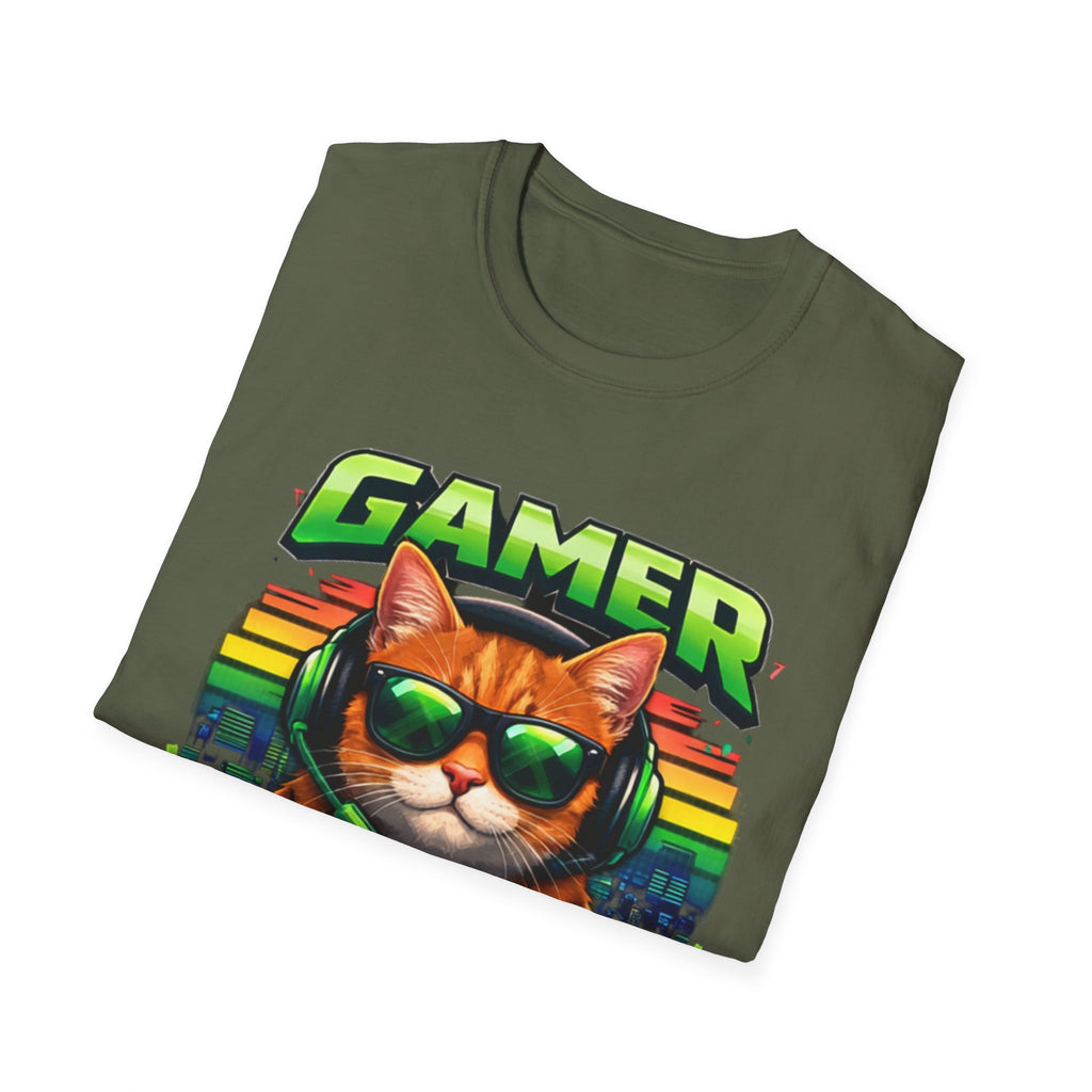 Gamer Cat with Controller T-Shirt | Eat Sleep Game Repeat