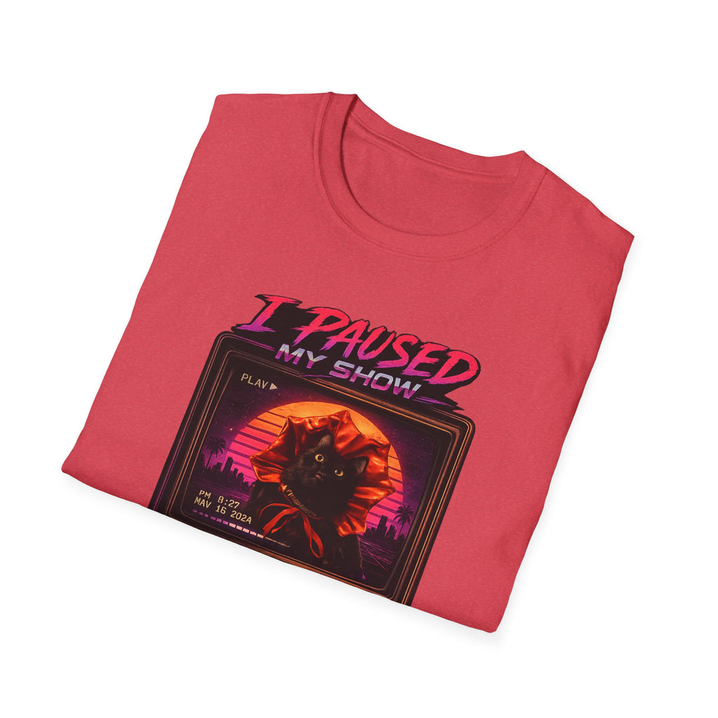 I Paused My Show Cat Watching Graphic T-Shirt | Retro Synthwave TV Design
