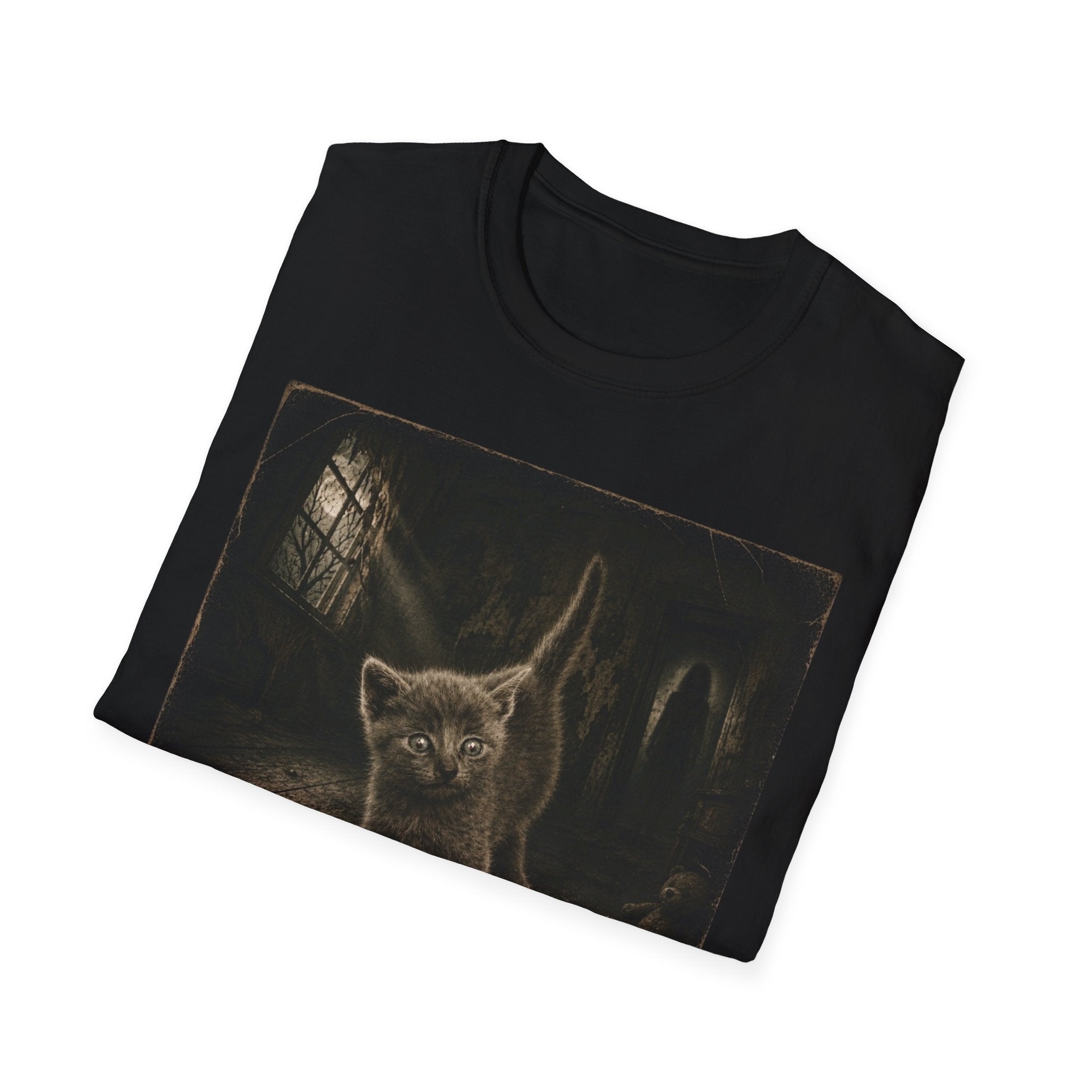 Gray Spooky Cat T-Shirt | Halloween Cat Shirt
