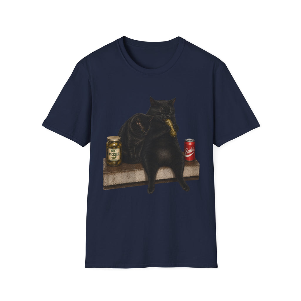 Black Cat Sitting with Drinks T-Shirt | Funny Cat Illustration
