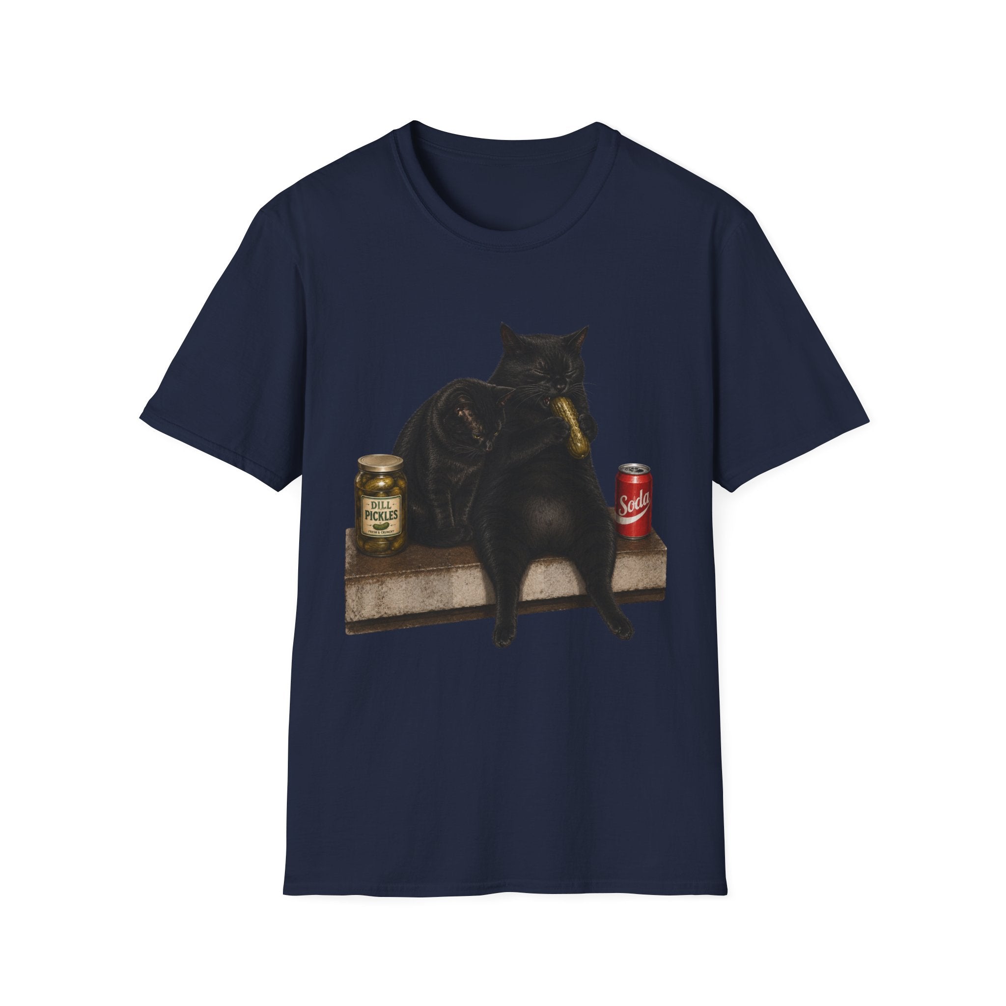 Black Cat Sitting with Drinks T-Shirt | Funny Cat Illustration