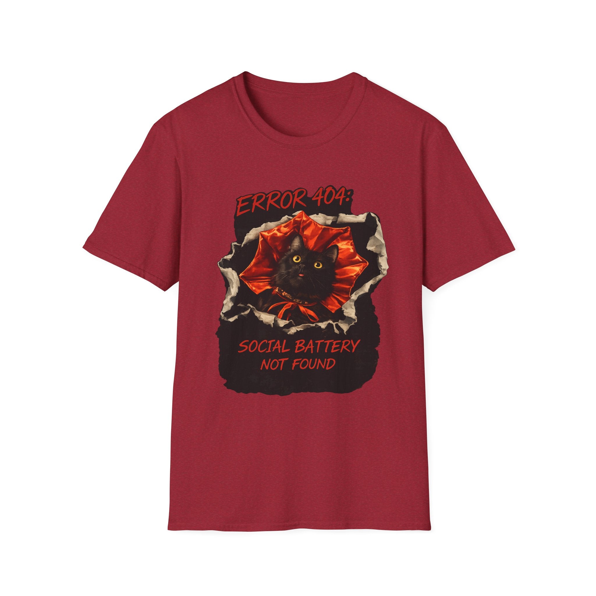 Error 404 Black Cat in Red Flower T-Shirt | Social Battery Not Found
