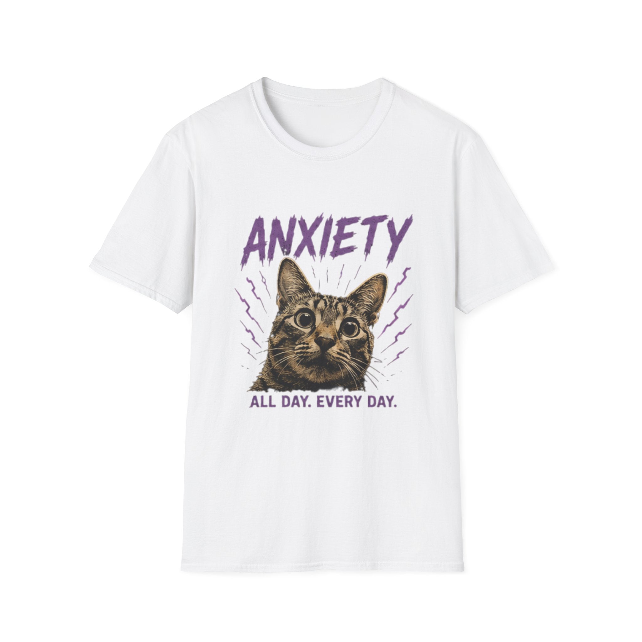 Anxiety Cat All Day Every Day T-Shirt | Cat Face Graphic Tee