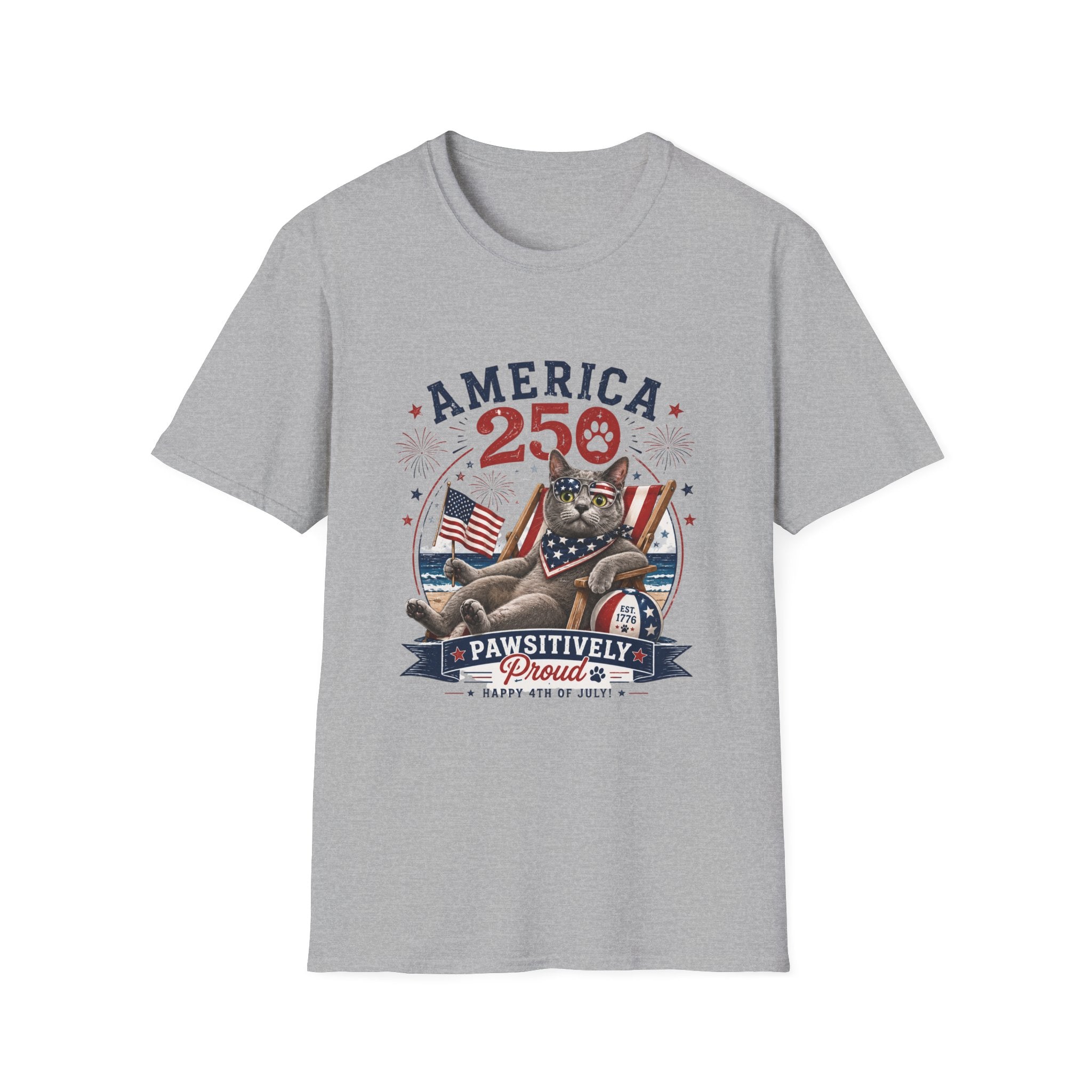 America 250 Cat Patriotic T-Shirt | Flag, Fireworks, Cute Cat