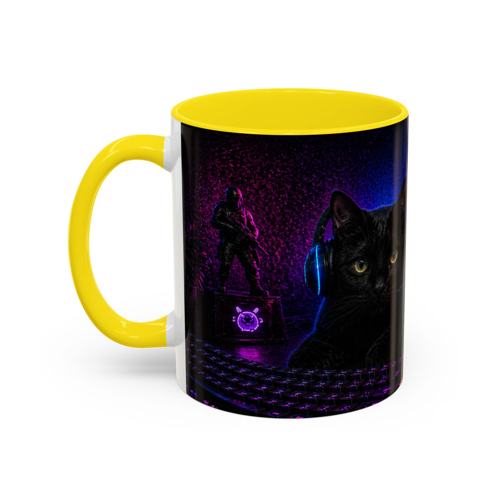 PAWS Pause Snack Game Repeat Cat Coffee Mug | Neon Gaming Cat Mug