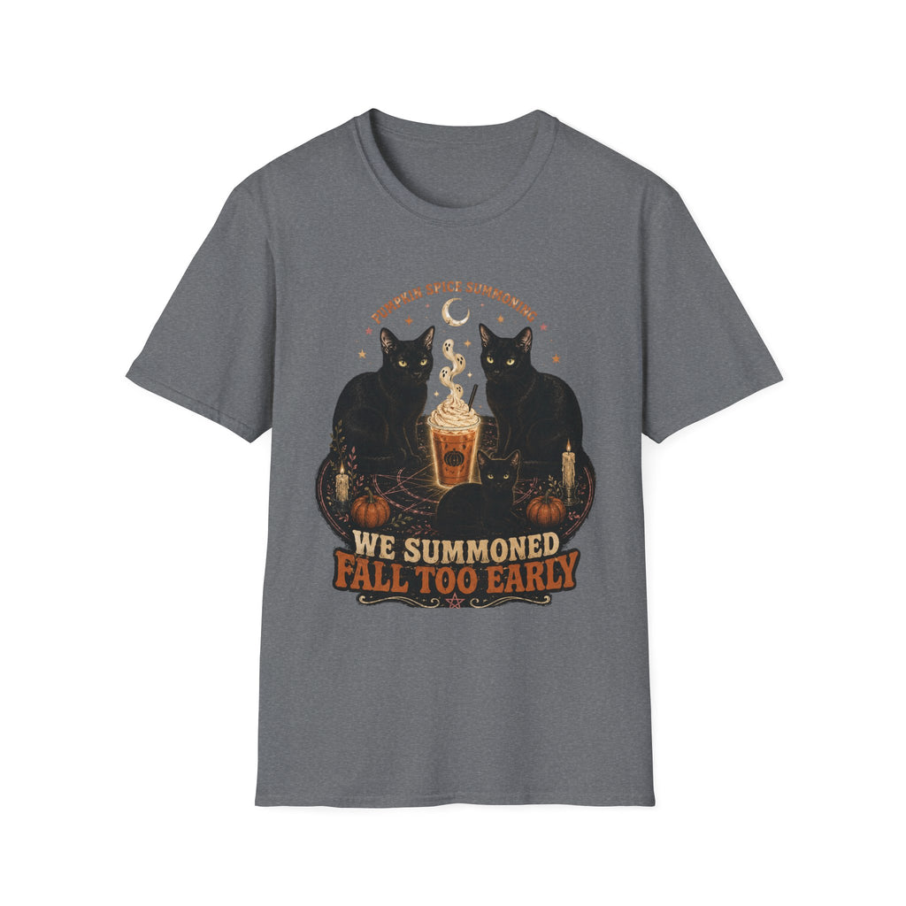 Pumpkin Spice Summoning T-Shirt | Black Cats, Fall Latte Illustration