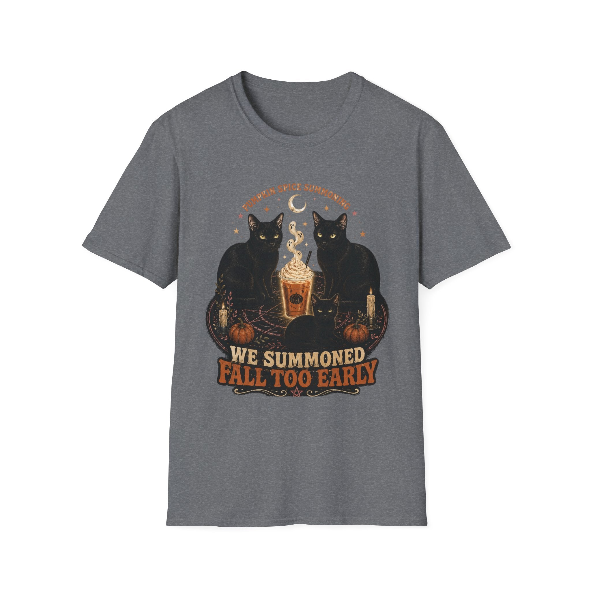 Pumpkin Spice Summoning T-Shirt | Black Cats, Fall Latte Illustration