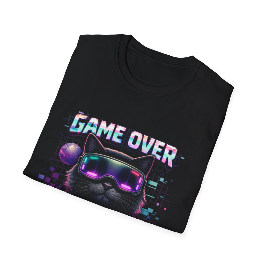 Game Over Cat Controller T-Shirt | Retro Neon Gamer Shirt