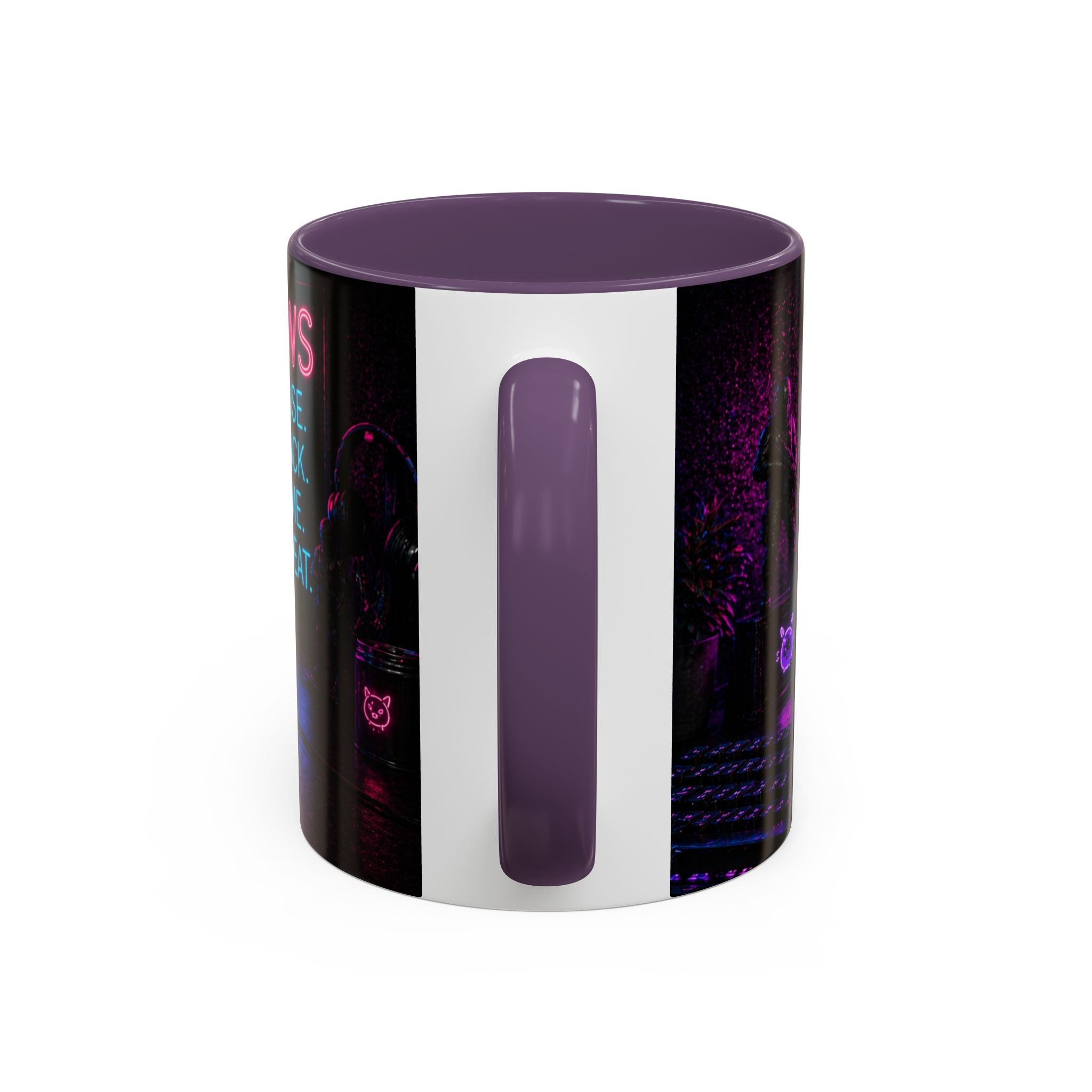 PAWS Pause Snack Game Repeat Cat Coffee Mug | Neon Gaming Cat Mug