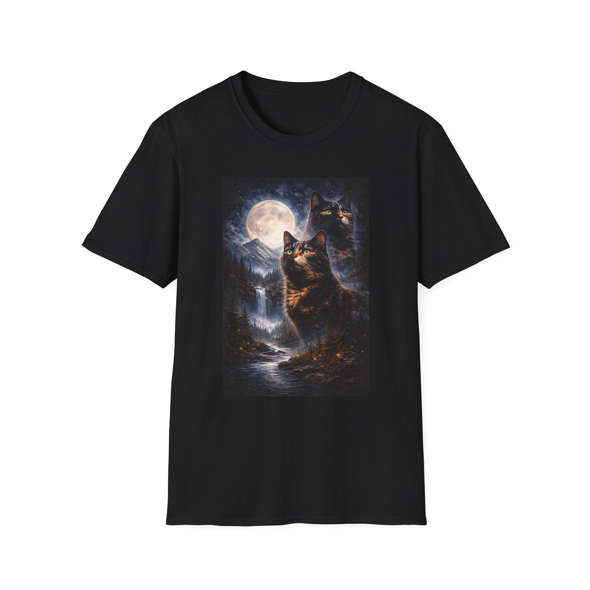 Moonlit Tortie Cat T-Shirt | Night Sky Cat Illustration