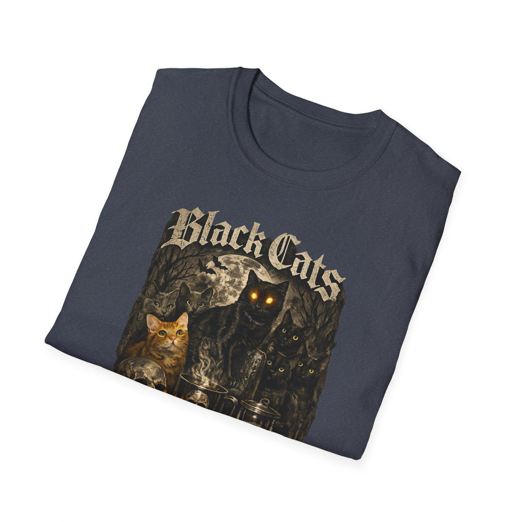 Black Cats & Coffee T-Shirt | Vintage Gothic Cat Illustration, Coffee Lover
