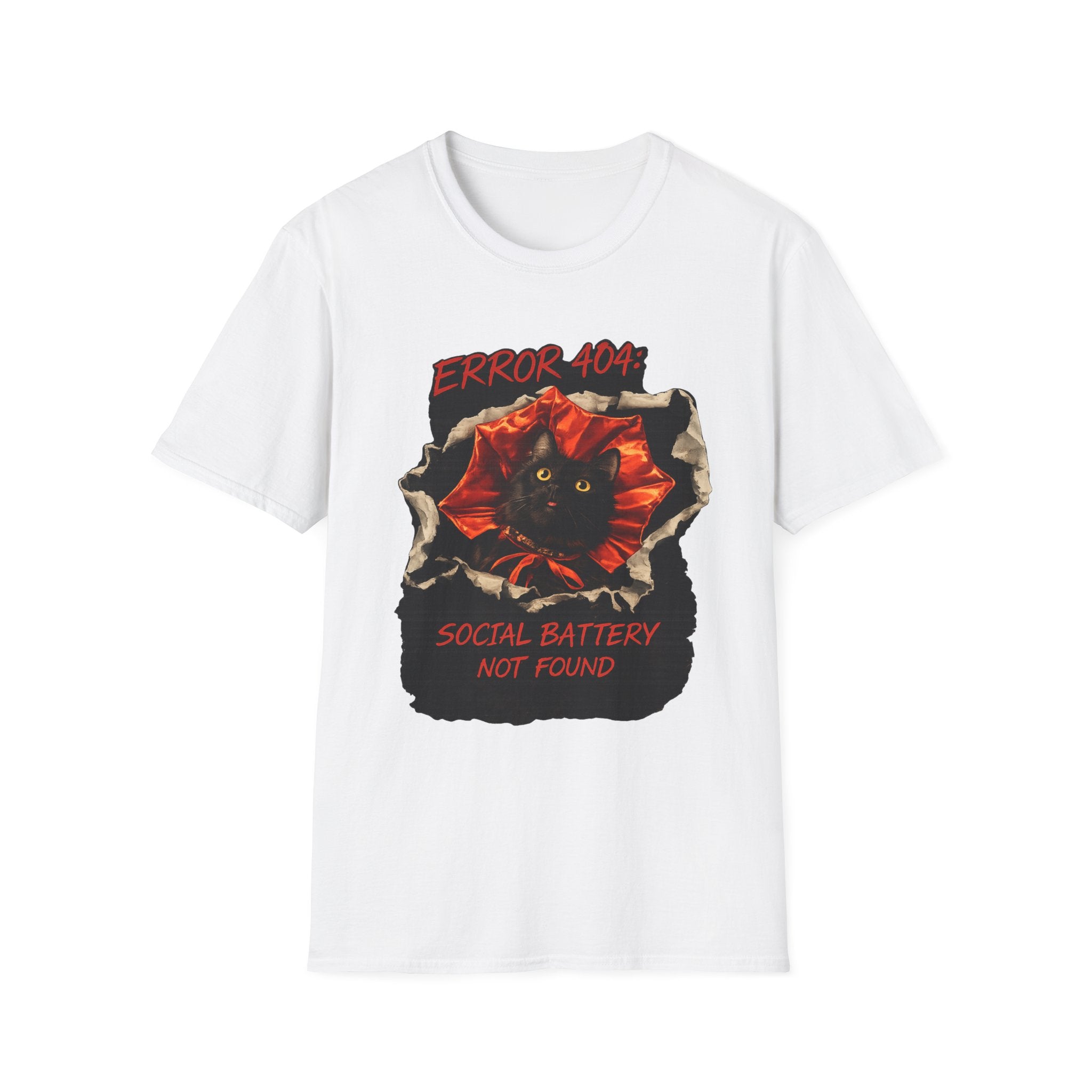 Error 404 Black Cat in Red Flower T-Shirt | Social Battery Not Found